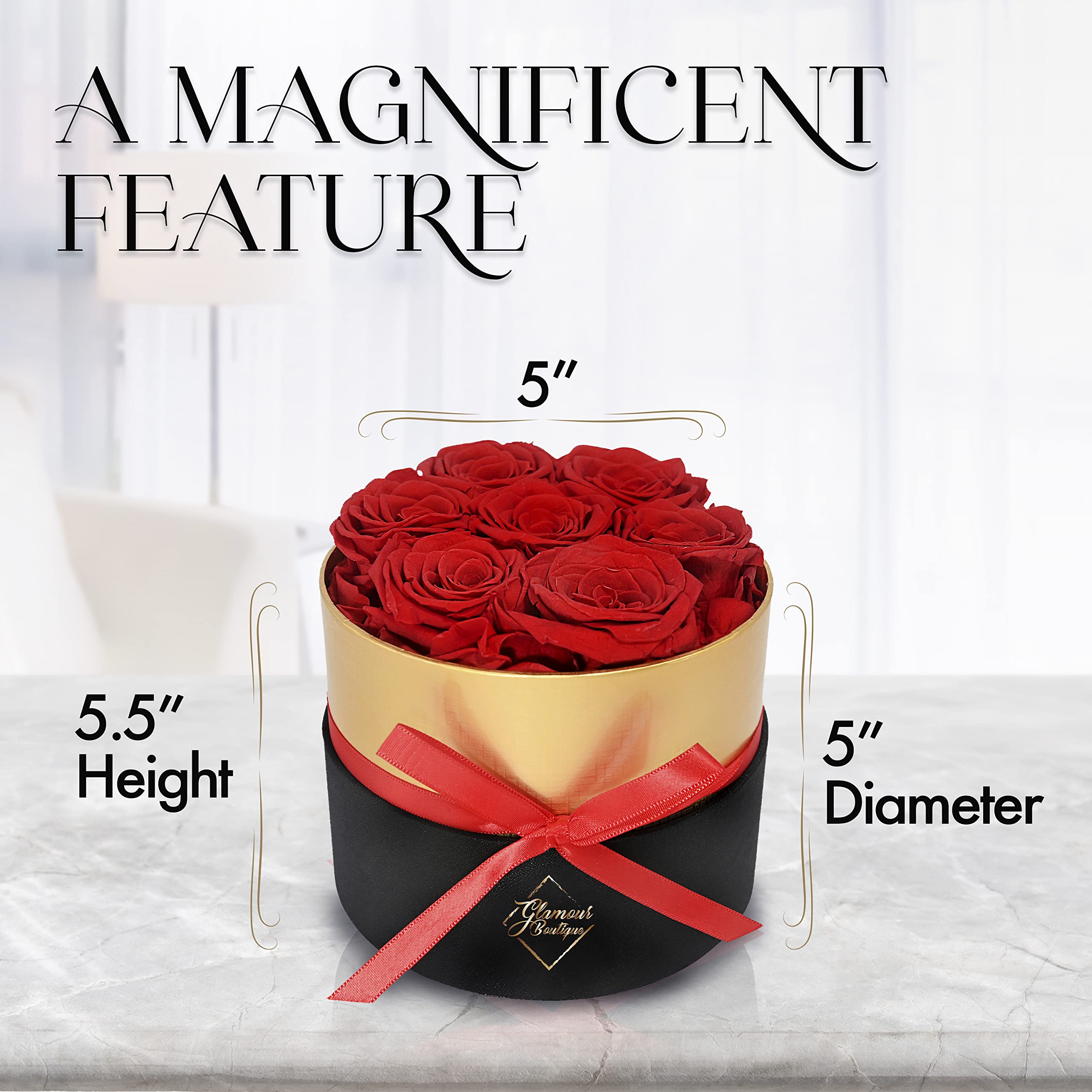 GLAMOUR BOUTIQUE Eternal Preserved Roses in a Box - Flowers Forever Valentine’s Day, Roses Forever for Women, Roses Forever in a Box for Delivery, Birthday Gifts for Her, Red