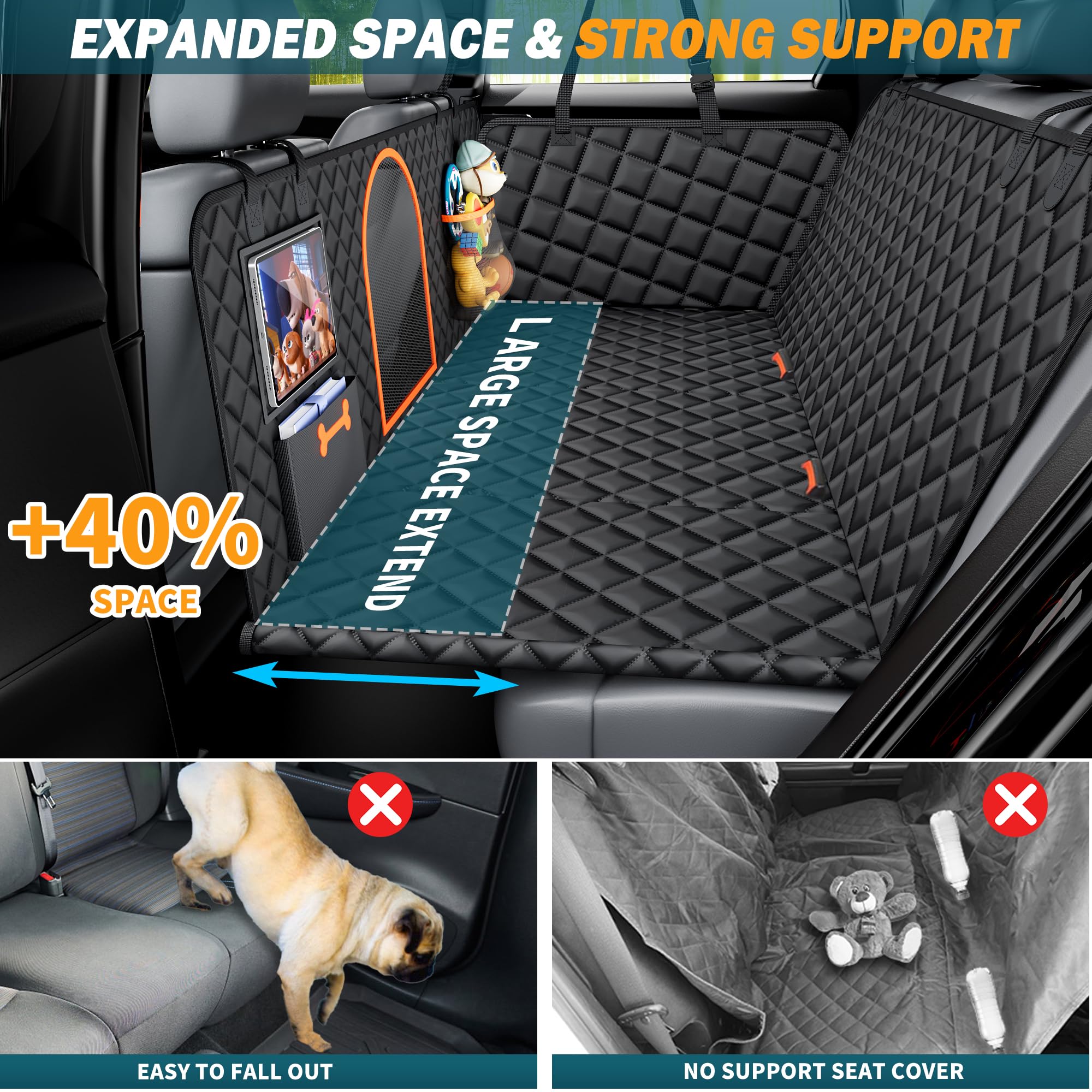 Back Seat Extender for Dogs Large Hard Bottom Car Seat Cover Waterproof Sturdy Nonslip Pets Dog Hammock Backseat Protector for Car,SUVs