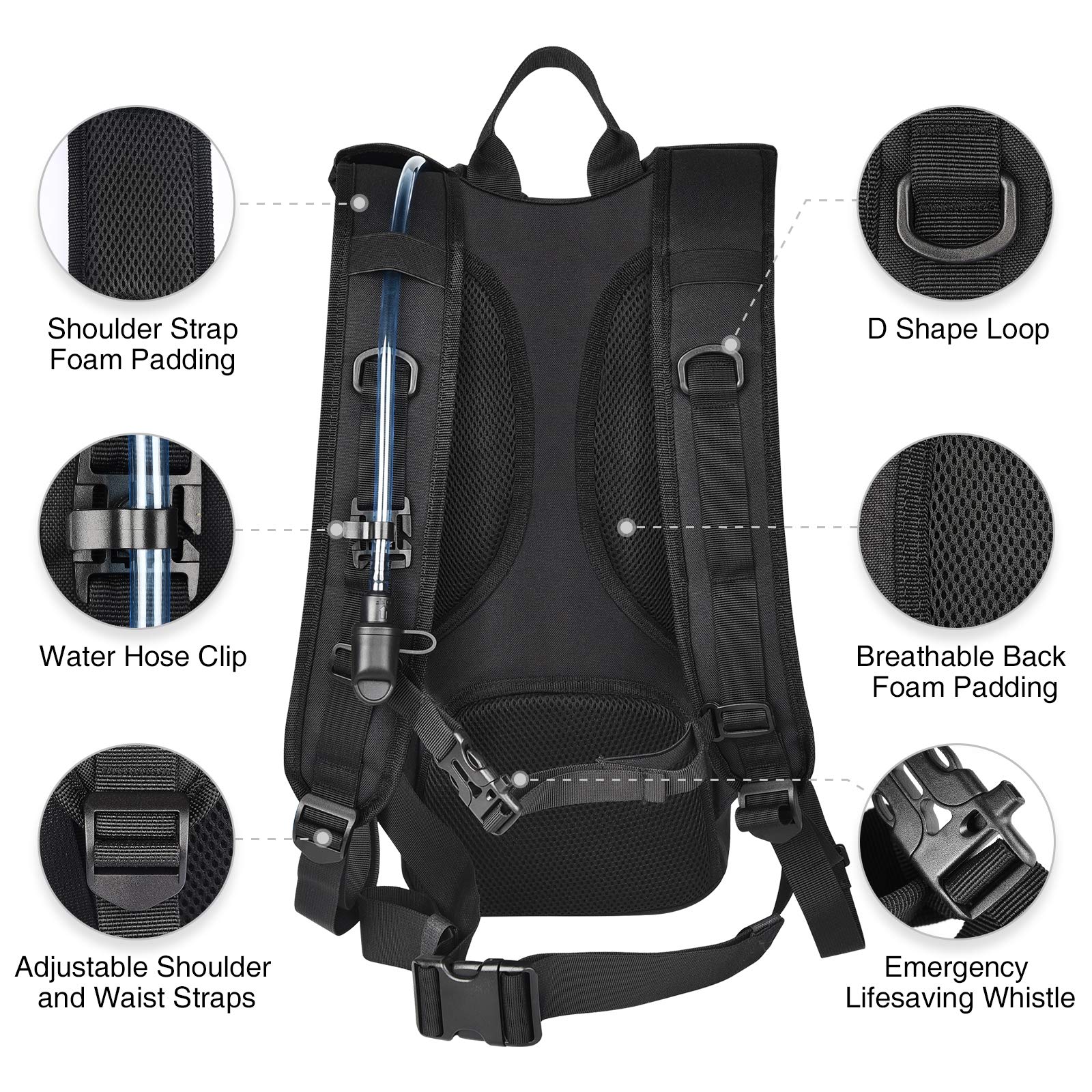 NOOLA Hydration Backpack with 3L TPU Water Bladder, Tactical Molle Water Backpack for Men Women, Hydration Pack for Hiking, Biking, Running and Climbing, Black