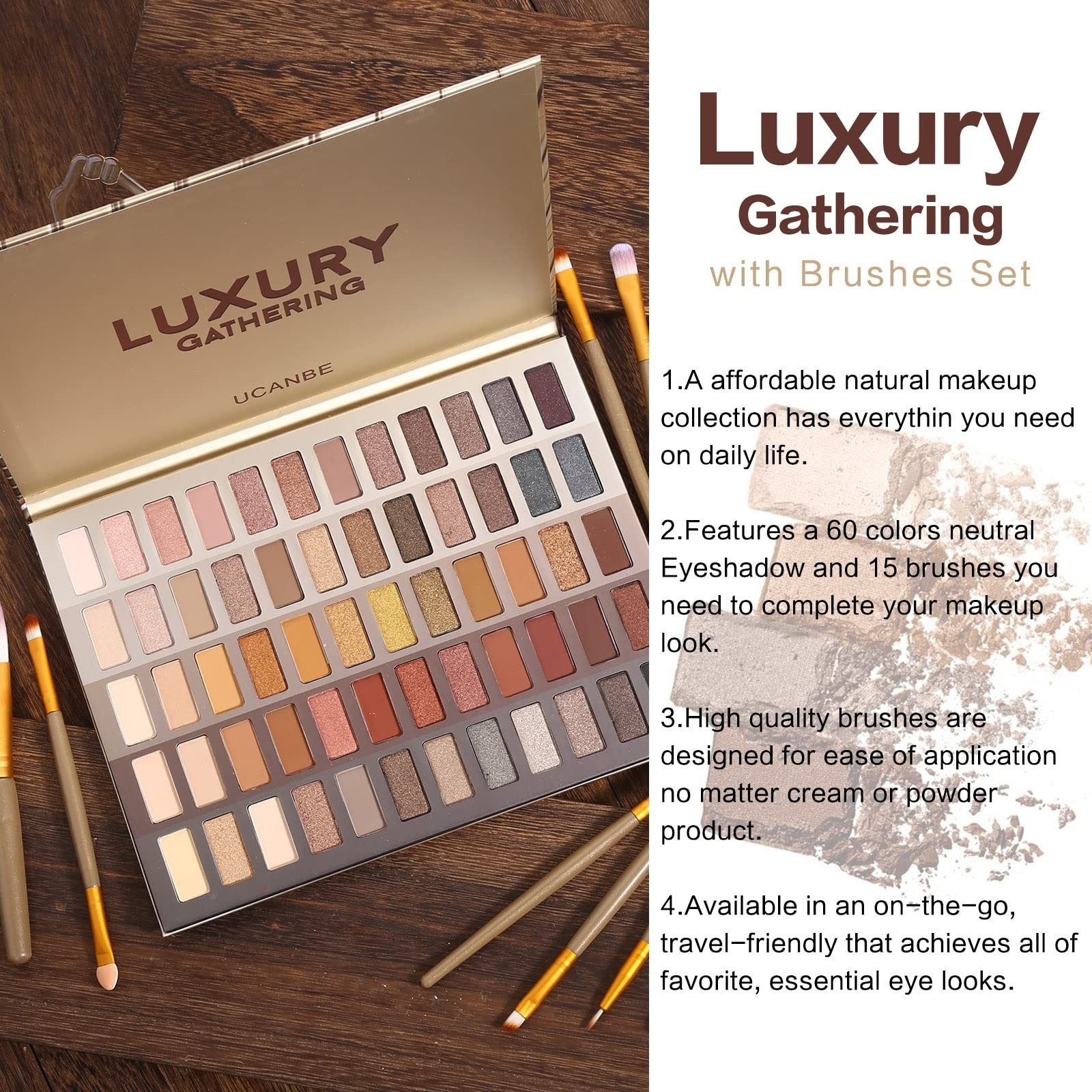 UCANBE Luxury Gathering Neutral Eyeshadow Makeup Palette, Naked Shimmer Matte Metallic Glitter Subtle Eyes Shadow,High Pigmented Nudes Creamy Smokey Pallet Set