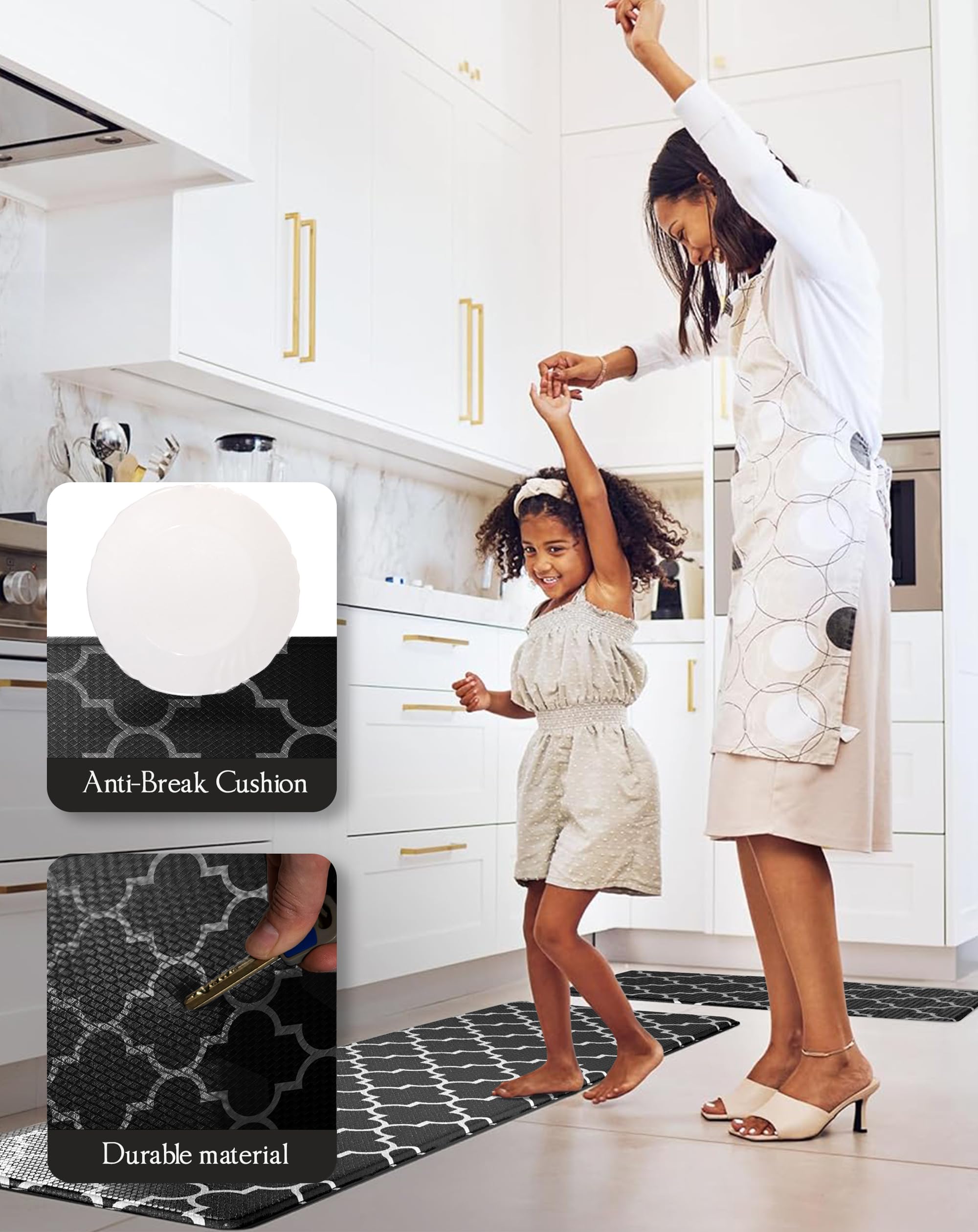 Anti-Fatigue Kitchen Mat Set – 2-Piece Memory Foam Cushioned Mats for Standing – Black Lantern, 18×30 & 18×60, 0.4 in Thick, Waterproof, Non-Slip – Homergy