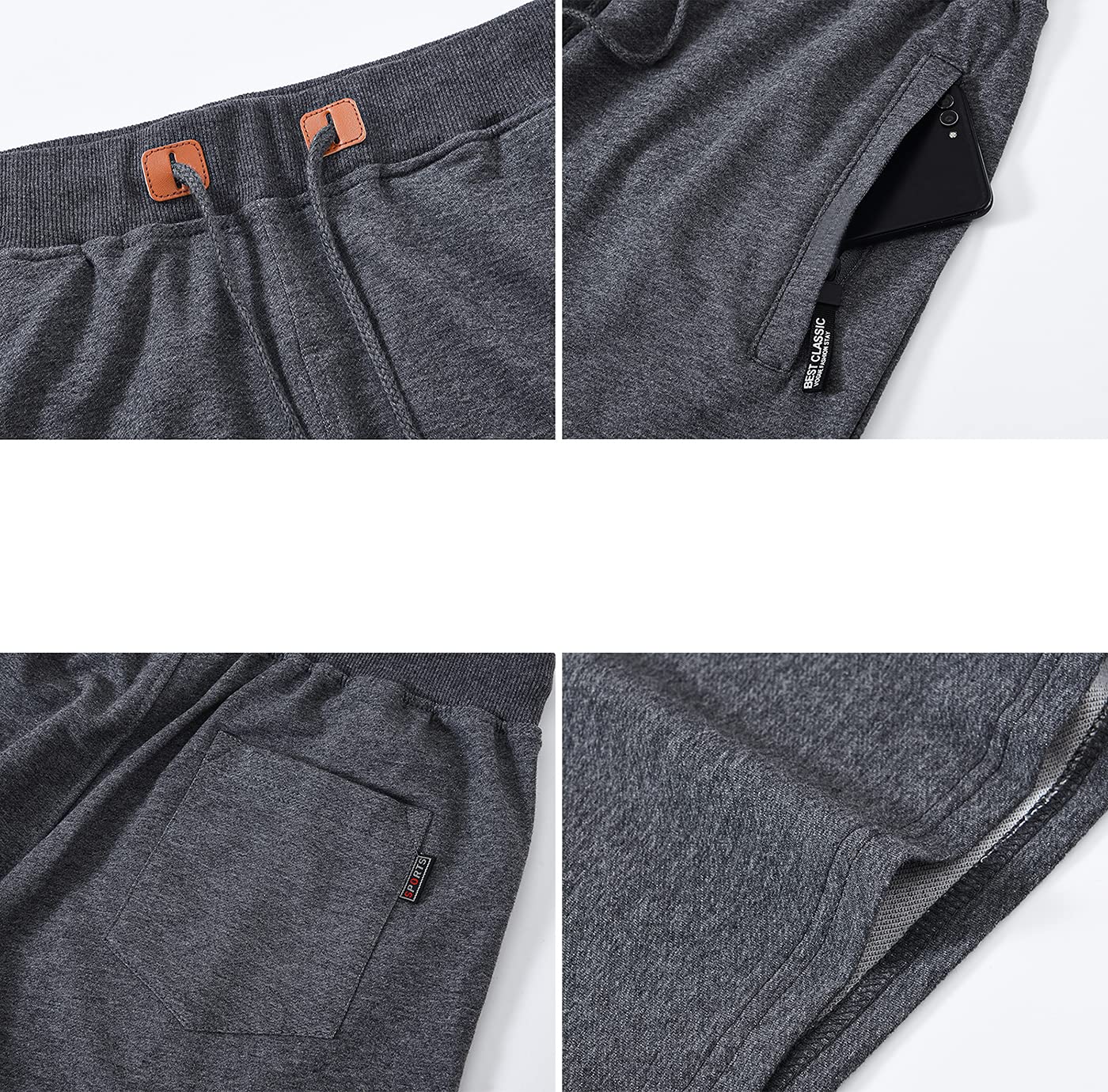QPNGRP Mens Shorts Casual Drawstring Zipper Pockets Elastic Waist Darkgray 34