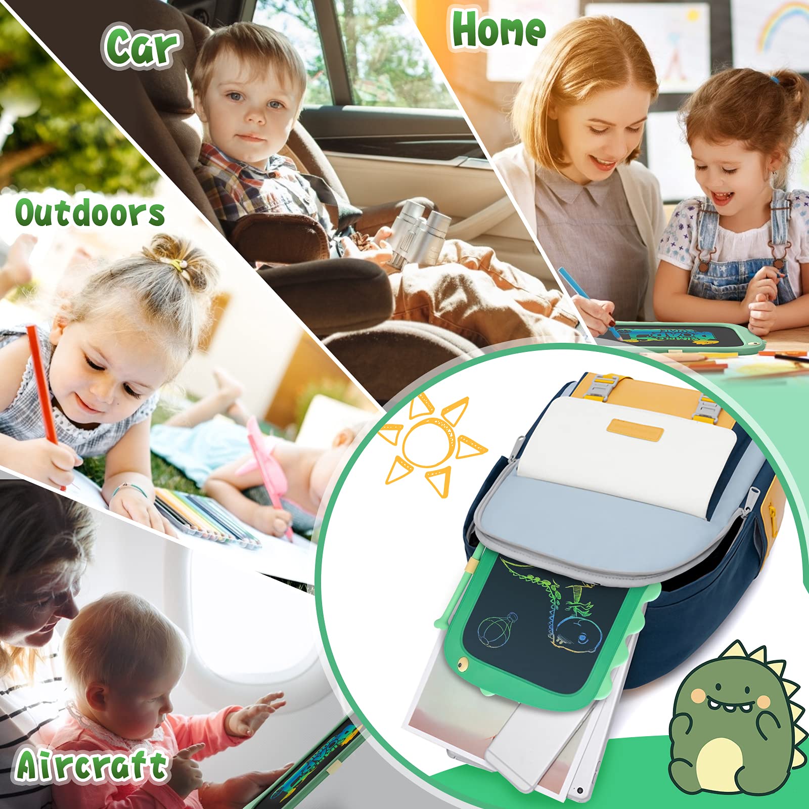 ORSEN 8.5 Inch LCD Doodle Board Tablet Toy - Green Dinosaur Drawing Pad for Kids 2-6 Years Old - Christmas and Birthday Gifts