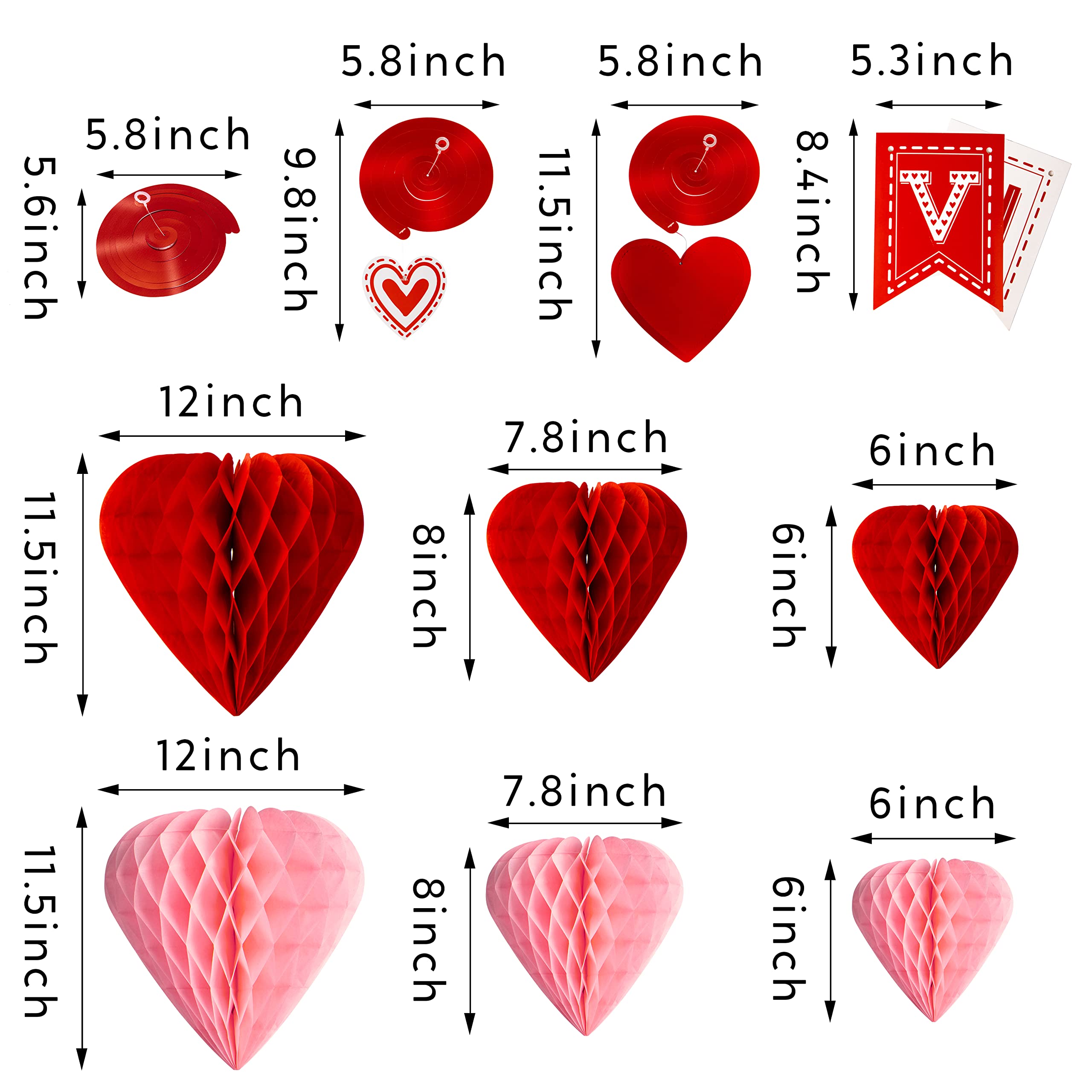 JOYIN 31 Pcs Valentines Day Decoration Kit with 1 Happy Valentine's Day Banner, 8 Foil Swirls, 14 Hanging Swirls with Heart Pendant, 8 Hanging Red Pink Heart Honeycombs, Valentine Party Supplies