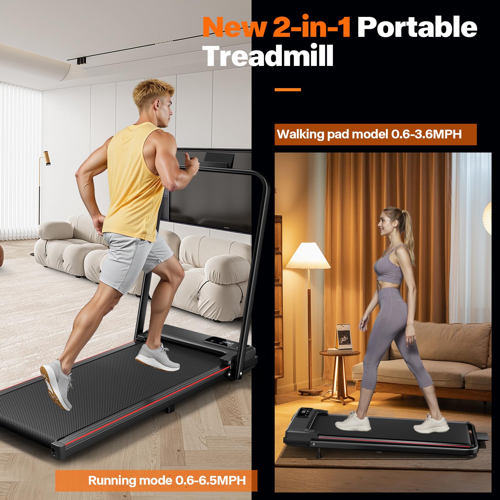 Incline Treadmill for Home, 300+ lb Capacity, Quiet Foldable Treadmills with Handle Bar, Compact Running Machine Walking Pad with APP