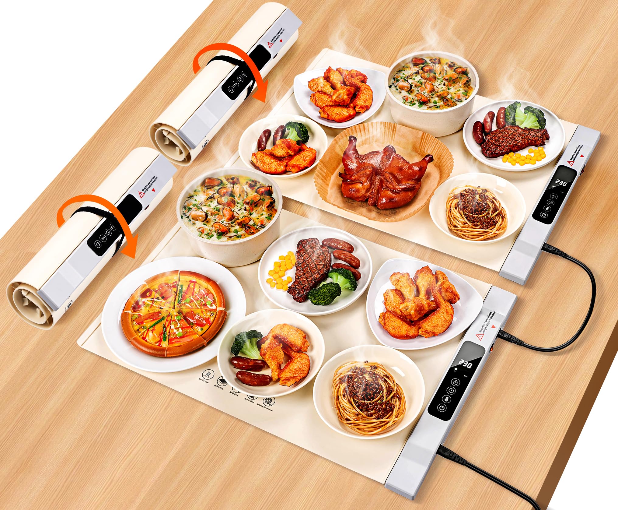 Warming Mat for Food, 2 Pack Food Warming Mat, Electric Warming Tray for Buffets Party with 7 Adjustable Temperature, 6 Timer, Fast Heating Silicone Food Warmer for Parties Home Travel Countertop