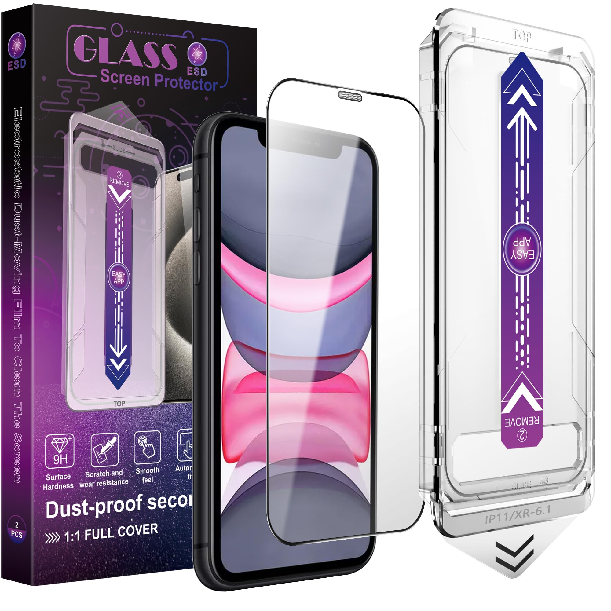 CHISHA 2-Pack Screen Protector Tempered Glass for iPhone 11 and iPhone XR 6.1-Inch, Auto Dust Removal, No Bubbles, High Definition Clear, Easy Installation