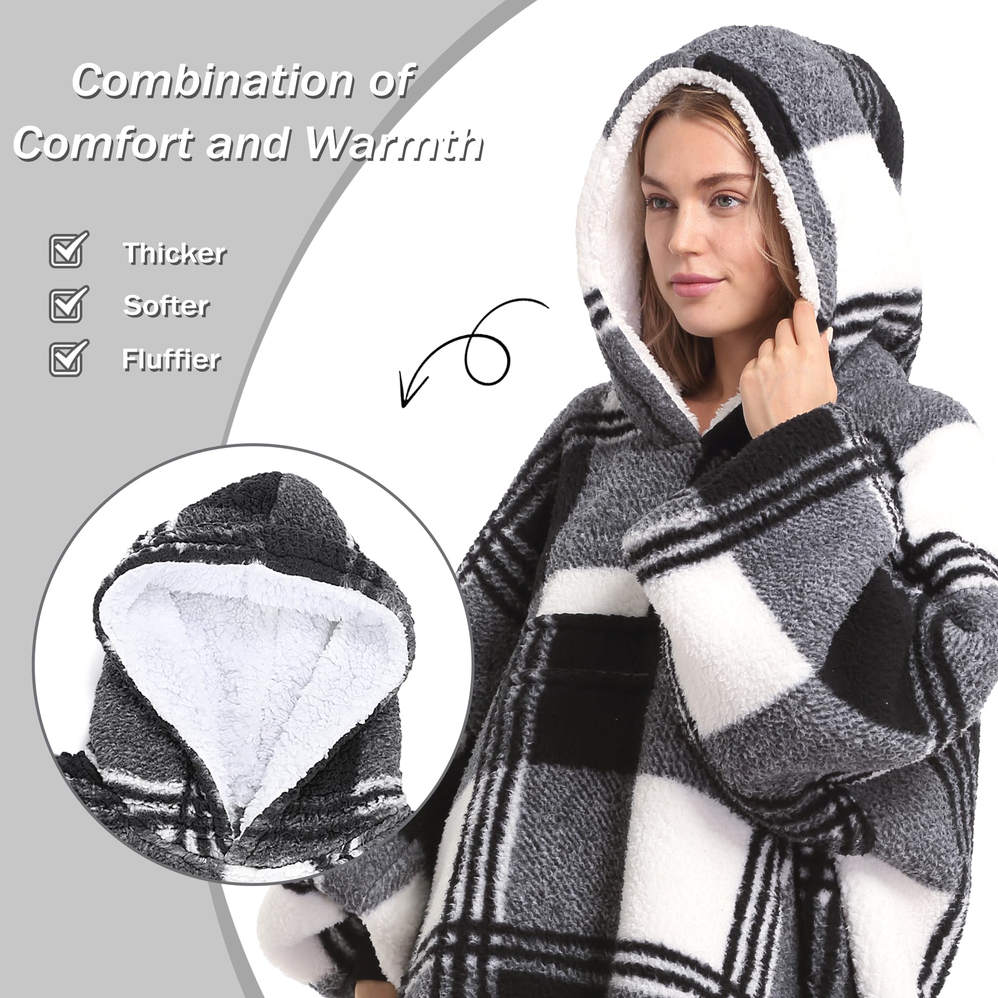 Catalonia Plaid Oversized Wearable Blanket Hoodie Sweatshirt, Comfortable Sherpa Lounging Pullover for Adults Men Women Wife Girlfriend, Gift for Her