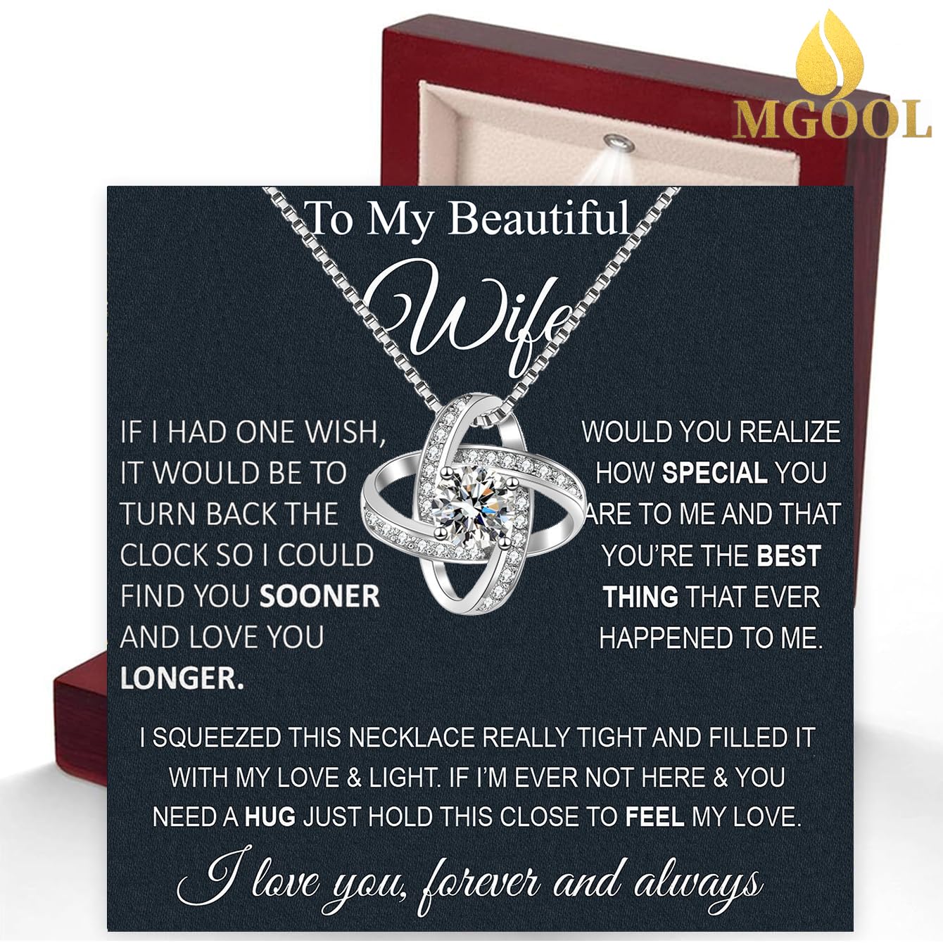 Valentine's gifts Wife Necklace From Husband To My Wife Necklace Soulmate Necklace For Women Future Wife Jewelry Birthday Gifts For Girlfriend Message Card and LED Box, Sterling Silver, Cubic Zirconia