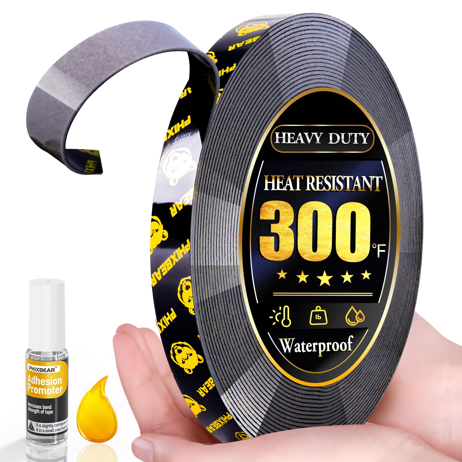 PHIXBEAR High Temperature Heavy Duty Double Sided Tape Resistant, 20 Ft X 0.5In, Strong Adhesion Waterproof Mounting Tape for Multi-Purpose Automotive Parts, LED Strip Ligh, Home, Office