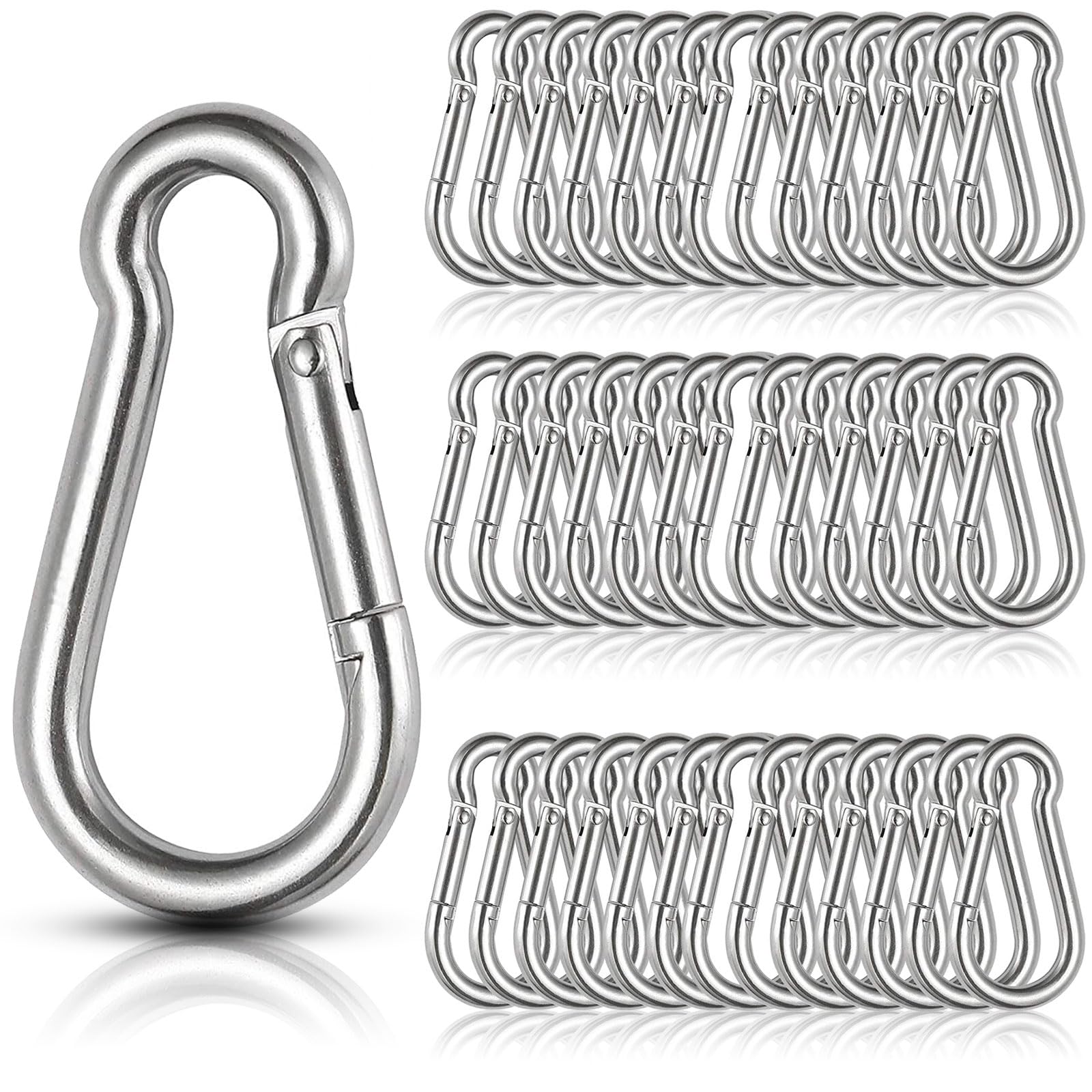 60Pcs Stainless Steel Carabiner Clip Spring-Snap Hook 1/4 in, M6 x 2 3/8 Inch Small Heavy Duty Carabiner Clips for Hammock, Punching Bag, Swing, Gym
