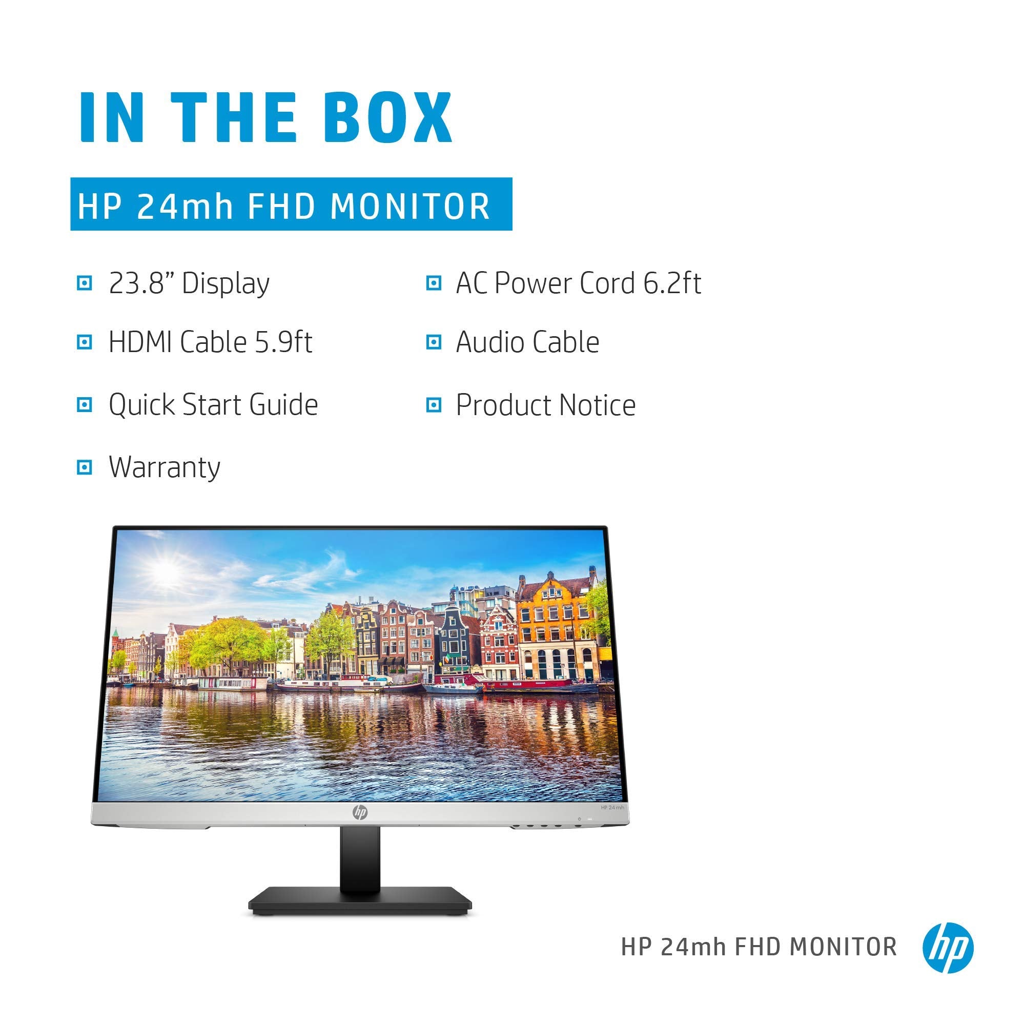 HP 24mh FHD Computer Monitor with 23.8-Inch IPS Display (1080p) - Built-In Speakers and VESA Mounting - Height/Tilt Adjustment for Ergonomic Viewing - HDMI and DisplayPort - (1D0J9AA#ABA)