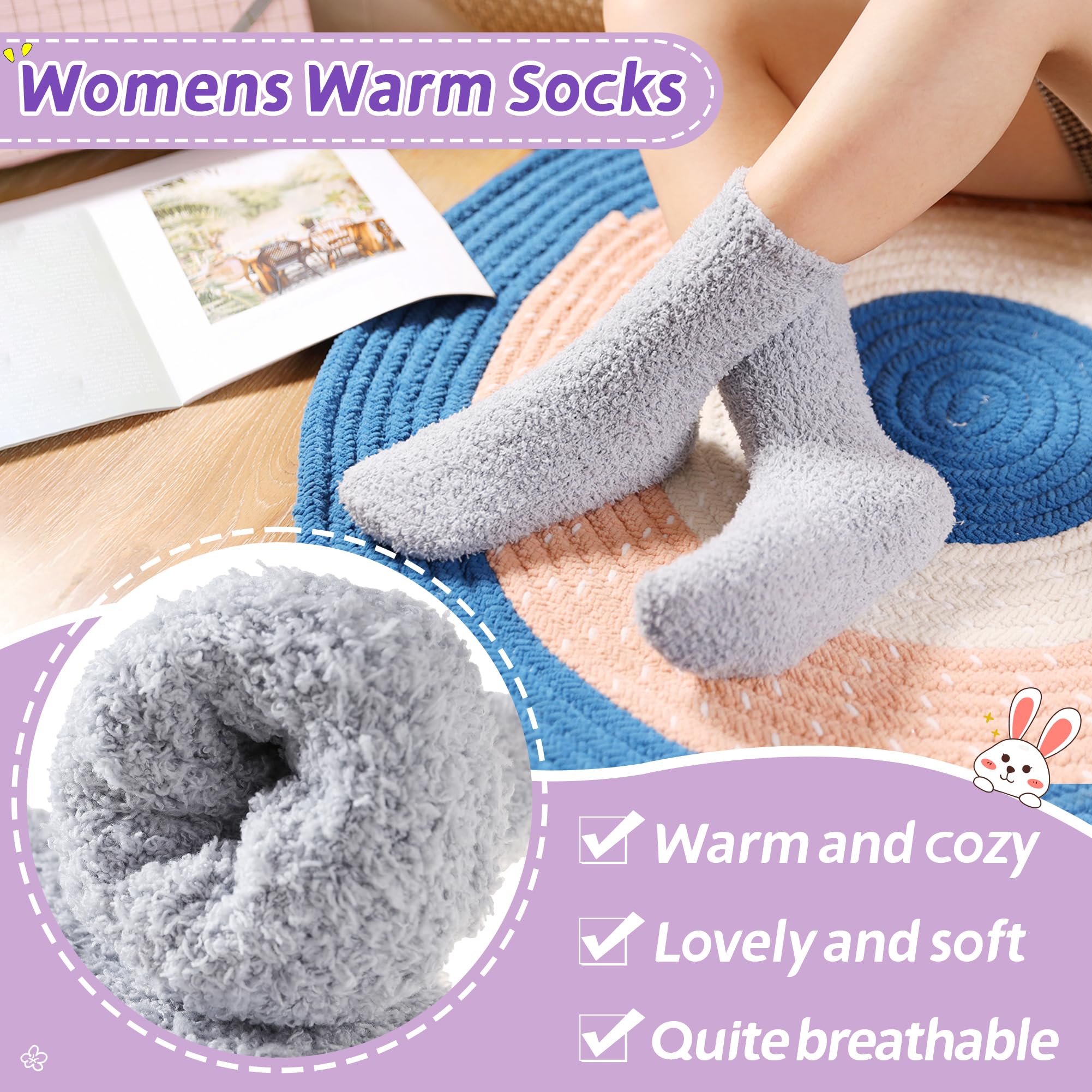 AMENLAN Women Fuzzy Slipper Socks Winter Microfiber Soft Cozy Plush Fluffy Socks Warm Comfy Thermal Home Sleeping Socks (Black/White/Grey/Khaki/Brown)