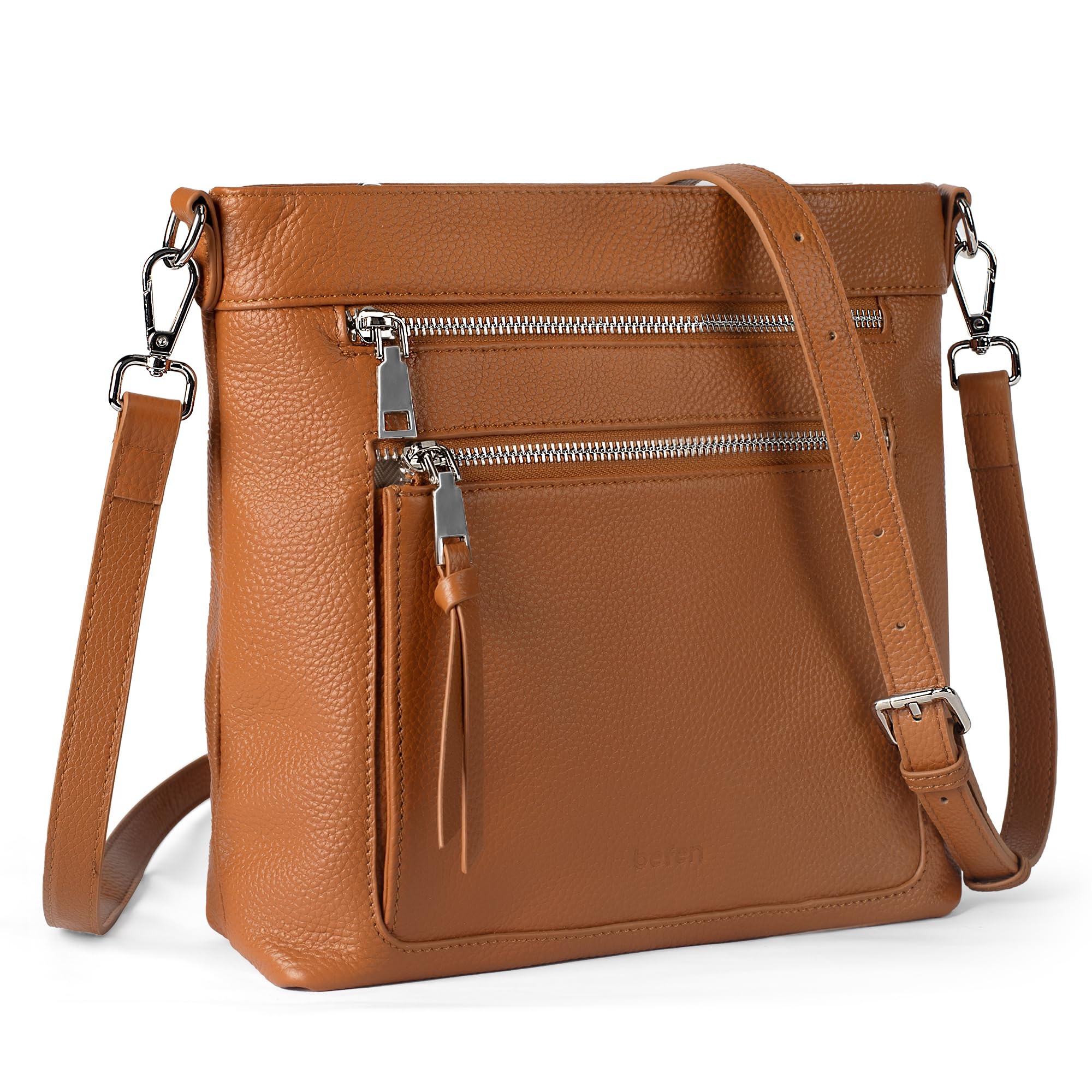 befen Real Leather Crossbody Bags for Women, Woman Cross Body Purses Shoulder Bag Handbags Adjustable Strap Cognac Brown
