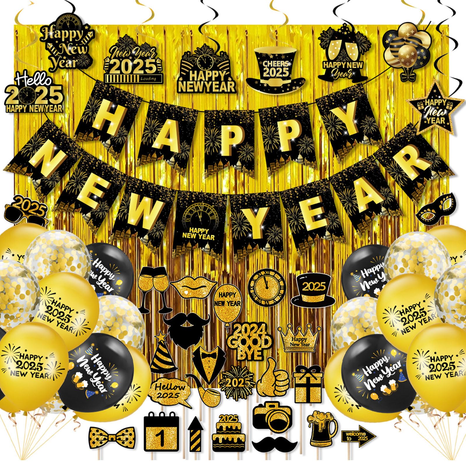 Happy New Years Decorations 2025, New Years Eve Party Supplies 2025, NYE Decorations, New Years Eve Decorations Include New year Balloons Banner