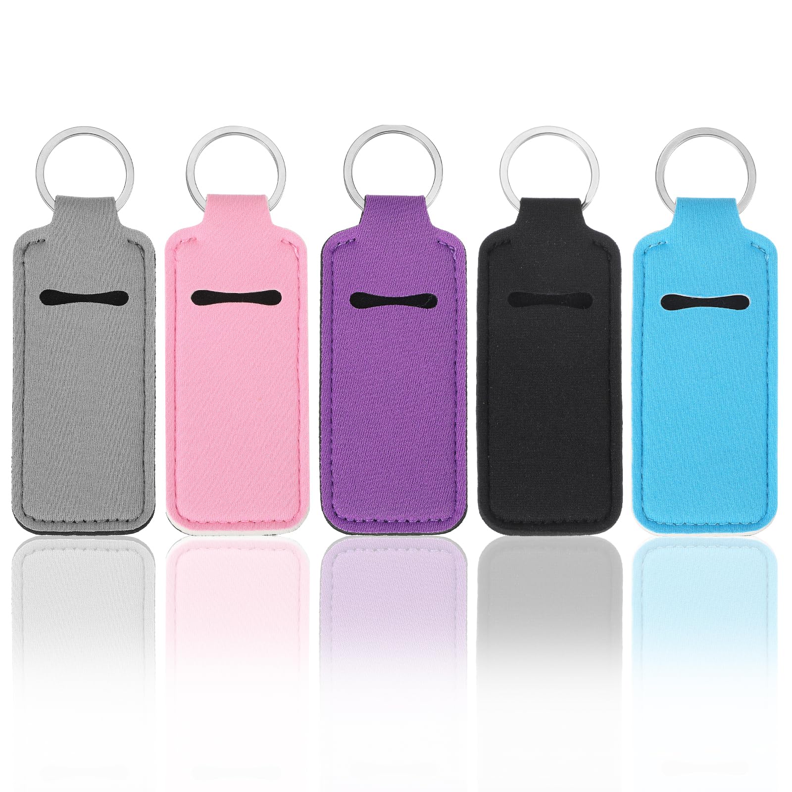 Teaaha 5PCS Chapstick Holder Key Chain Cute Lip Balm Holder Keychain Clip on Chapstick Lipstick and Lip Gloss Keychain Sleeve Holder, Stocking Stuffers for Women(Daisy Pink/Blue/Purple/Grey/Black)