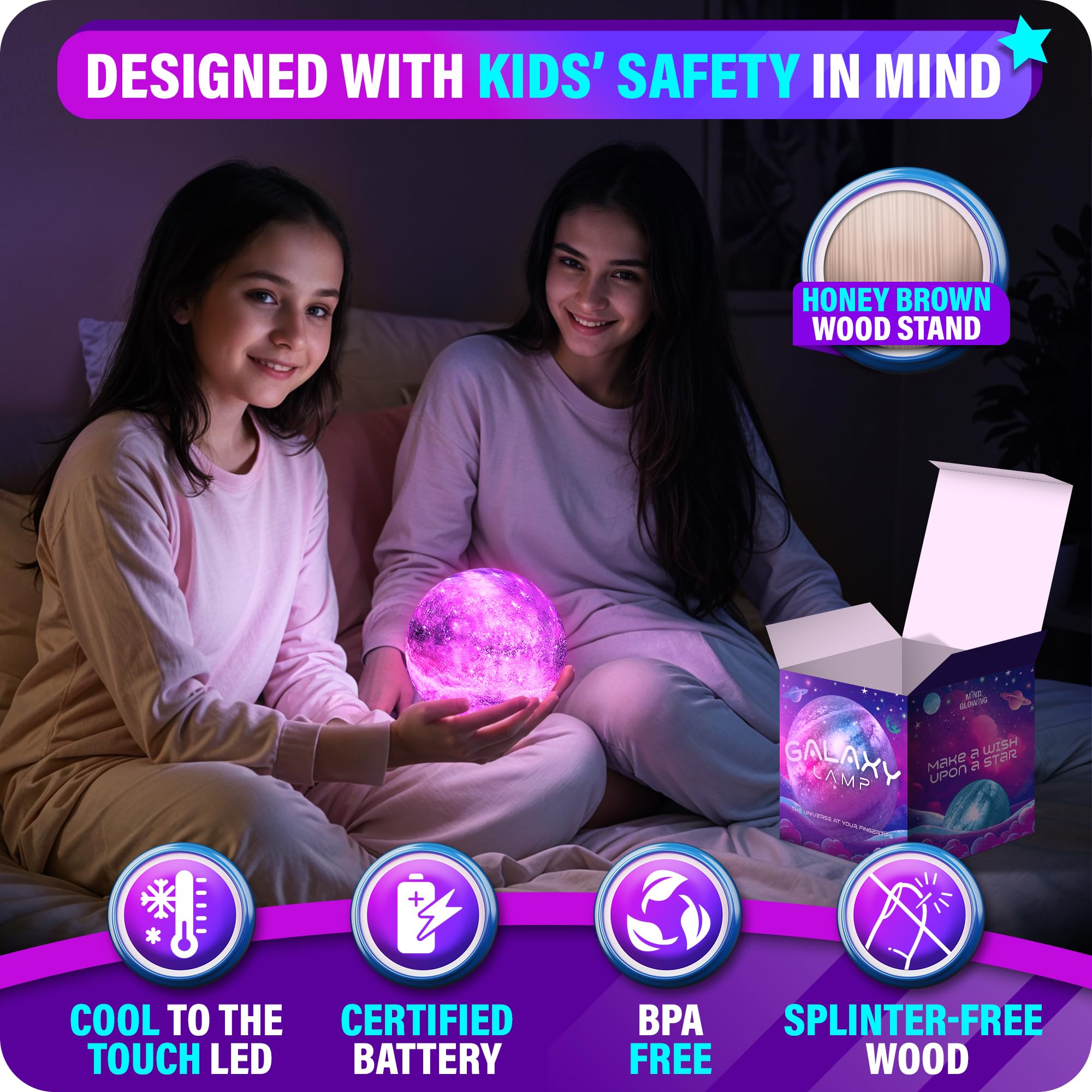 Mind-Glowing Galaxy Moon Lamp with 16 Colors, Touch/Remote, Wood Stand - Teen Girls Gift Trendy Stuff - Christmas Gift for 6 7 8 9 10 11 12 Year Old Teenage Girl - Cool Night Light for Kids (4.7 inch)