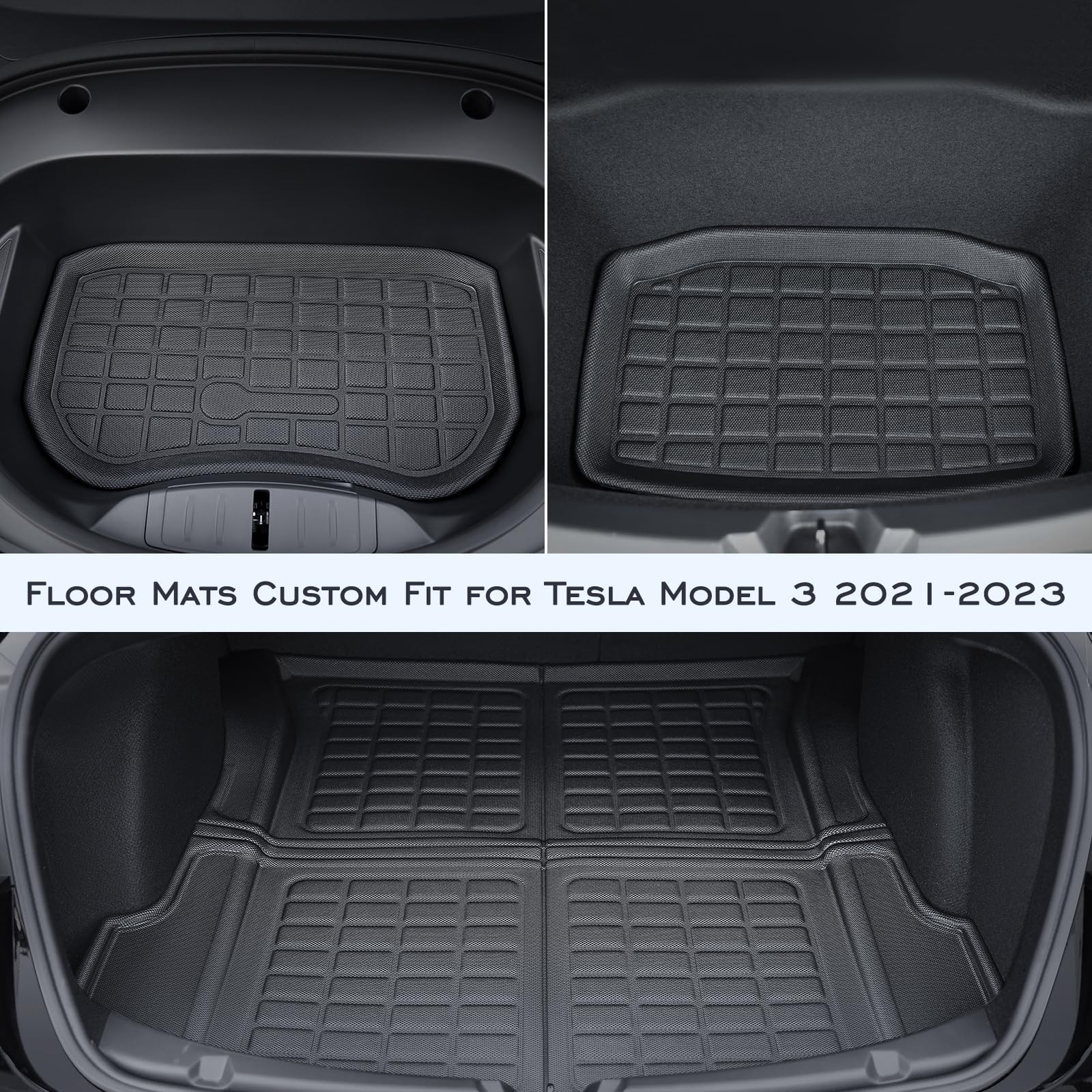 for Tesla Model 3 Floor Mats Model 3 All Weather Floor mats 2023 2022 2021 for Tesla Model 3 Accessories Anti-Slip Waterproof Floor Liners Cargo Rear Trunk Mat Interior Accessories