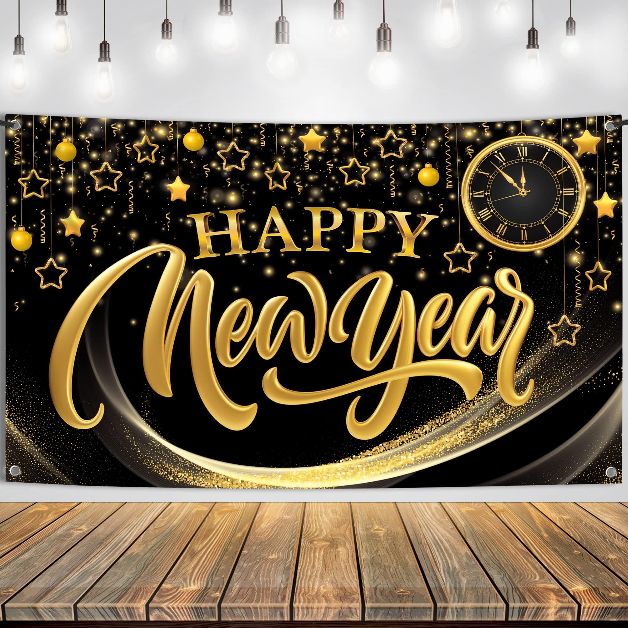 KatchOn, XtraLarge Happy New Year Banner - 72x44 Inch | Happy New Years Backdrop for New Years Decorations 2025 | New Years Eve Backdrop for New Years Eve Party Supplies 2025 | NYE Decorations 2025