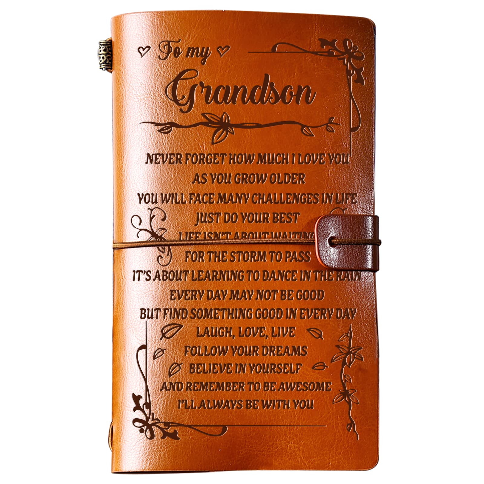 PRSTENLY Grandson Gifts Leather Journal, to My Grandson Gifts 140 Page Journal Notebooks, Graduation Birthday Christmas Gifts for Grandson from Grandma Grandpa