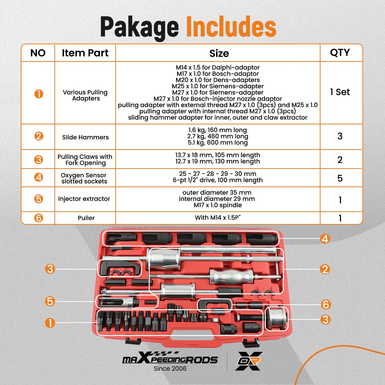 maXpeedingrods 40 Pcs Diesel Fuel Injector Puller Removal Tool, Auto Truck Diesel Injector Extractor Removal Tool, Slide Hammer Fuel Injector Removal Tool Kit for Diesel Engines