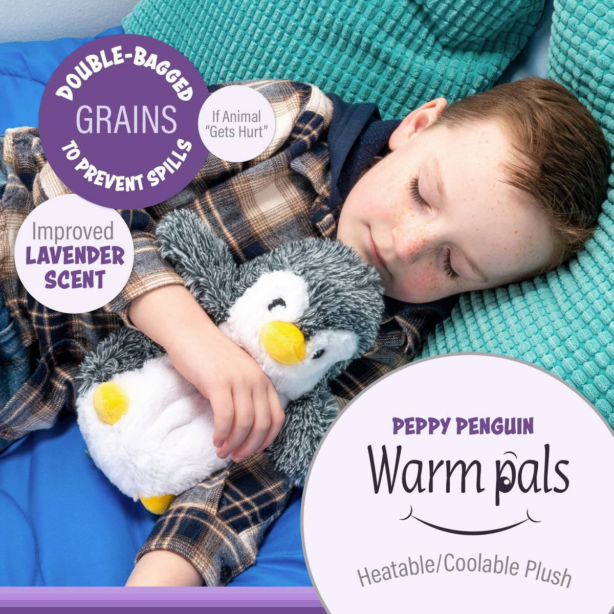 Warm Pals - Peppy Penguin - 1.5lbs - Cozy Microwavable Lavender Scented Plush Toys - Heated Stuffed Animal - Heatable Coolable Bedtime Comfort Plushie