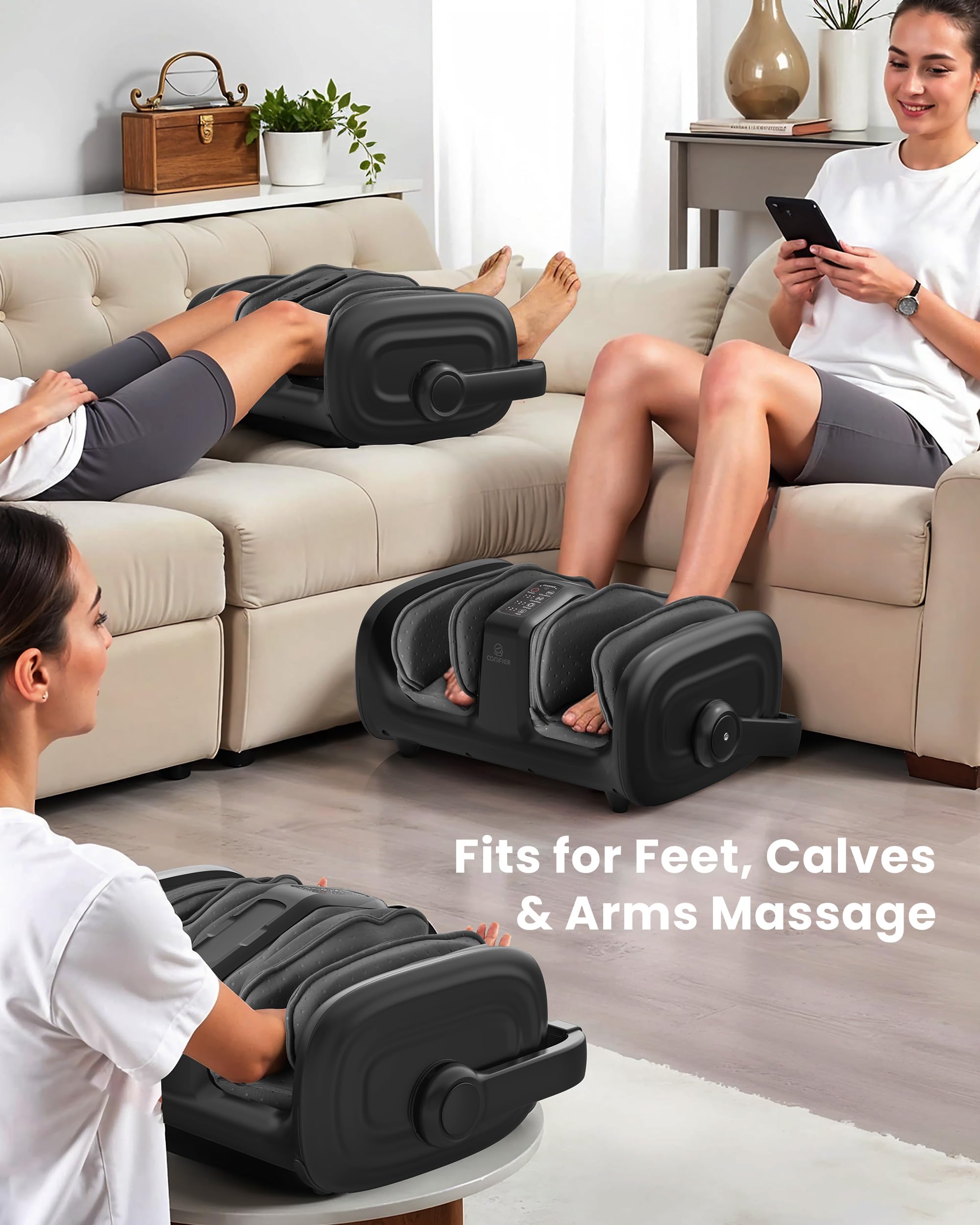 COMFIER Shiatsu Foot Calf Massager with Heat, Gifts for Women Men, Feet Massager for Plantar Fasciitis, Leg Massager, Kneading/Vibration/Compression Massage, Remote Control, Up to Size 14