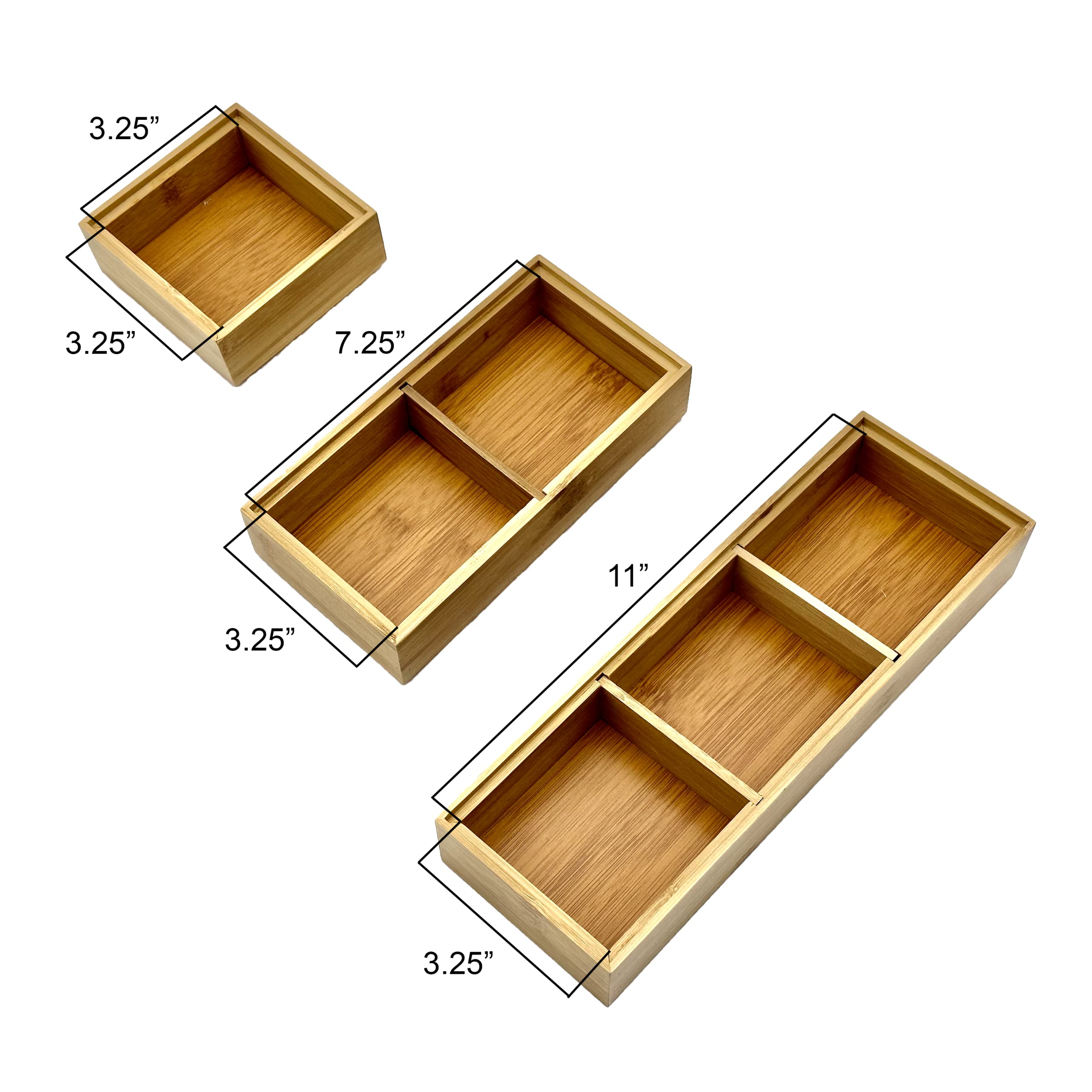 Bam & Boo - 6-Pieces Stackable Natural Bamboo Desk Drawer Organizer Trays & Storage Bins (Multi Size) - for Office, Kitchen, Dresser