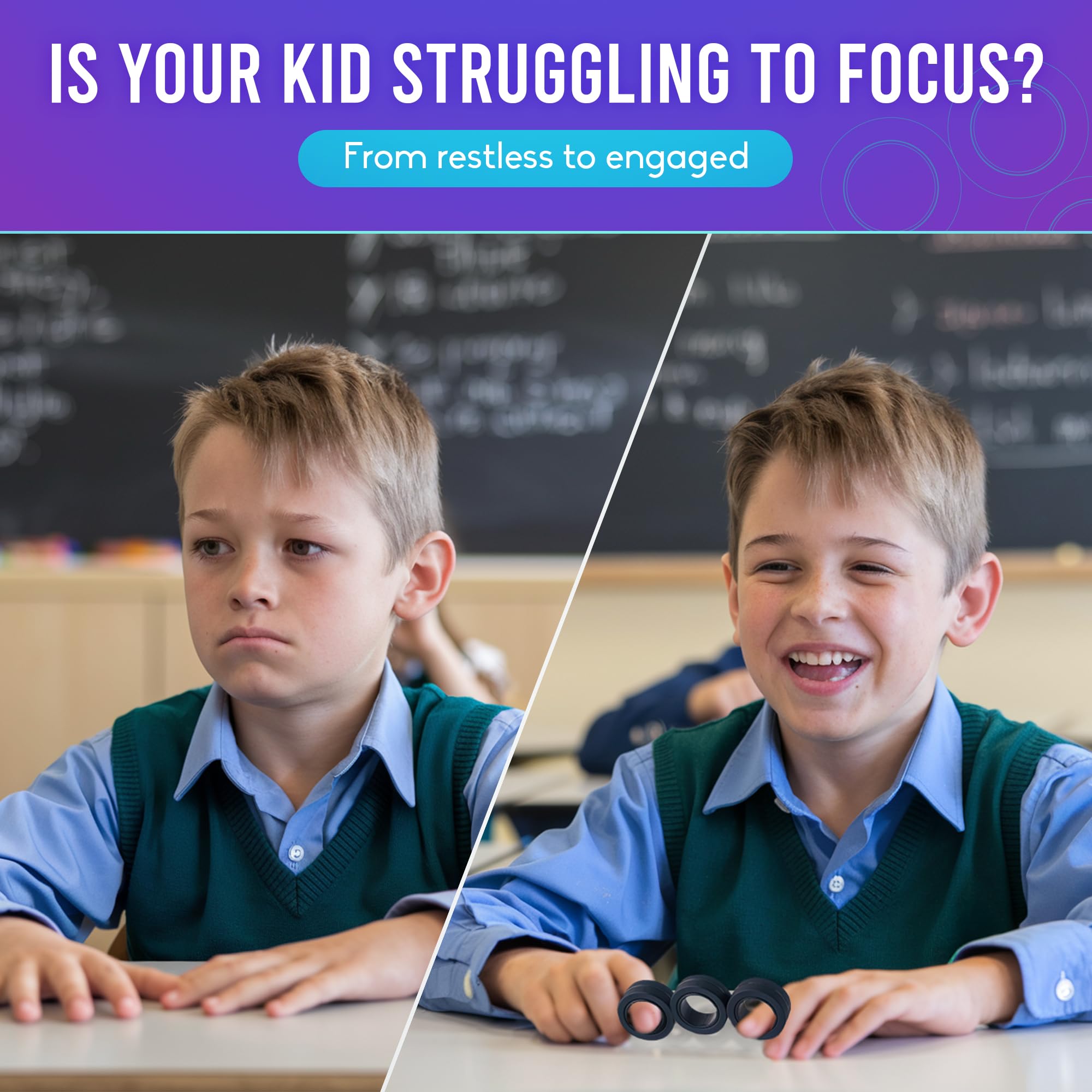 BUNMO Infinity Cube Fidget Toy - Stocking Stuffers for Teens - Teen Boy Toys - 1 Pack Beech Wood and BUNMO Magnetic Rings - Stocking Stuffers - Fidget Toys Adults - Stocking Stuffers for Boys - Black