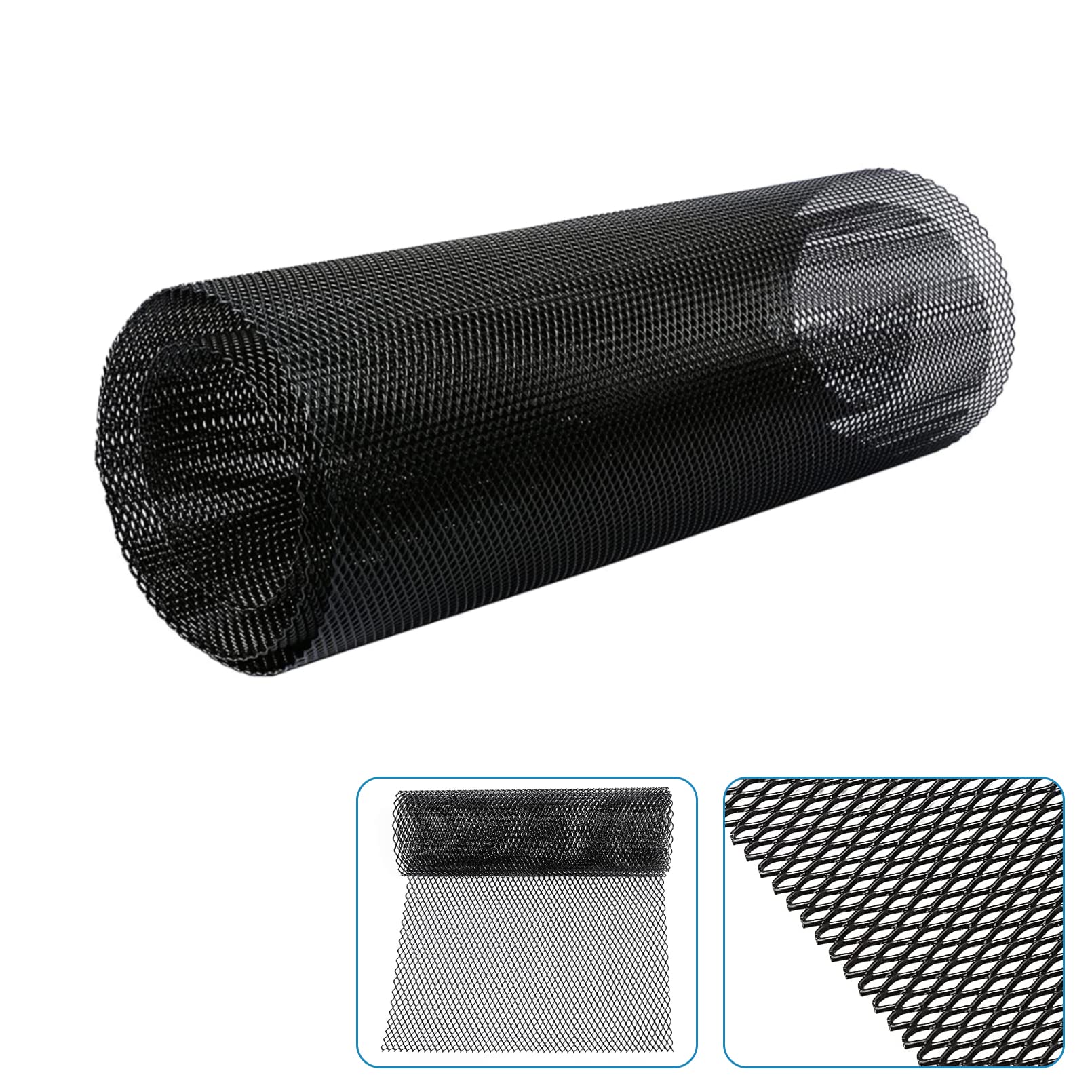 Universal Car Grill Mesh 40" x 13", Black-Painted Aluminum Alloy Automotive Grille Insert, Multifunctional Grille Mesh Roll (3 x 6mm Rhombic Hole)