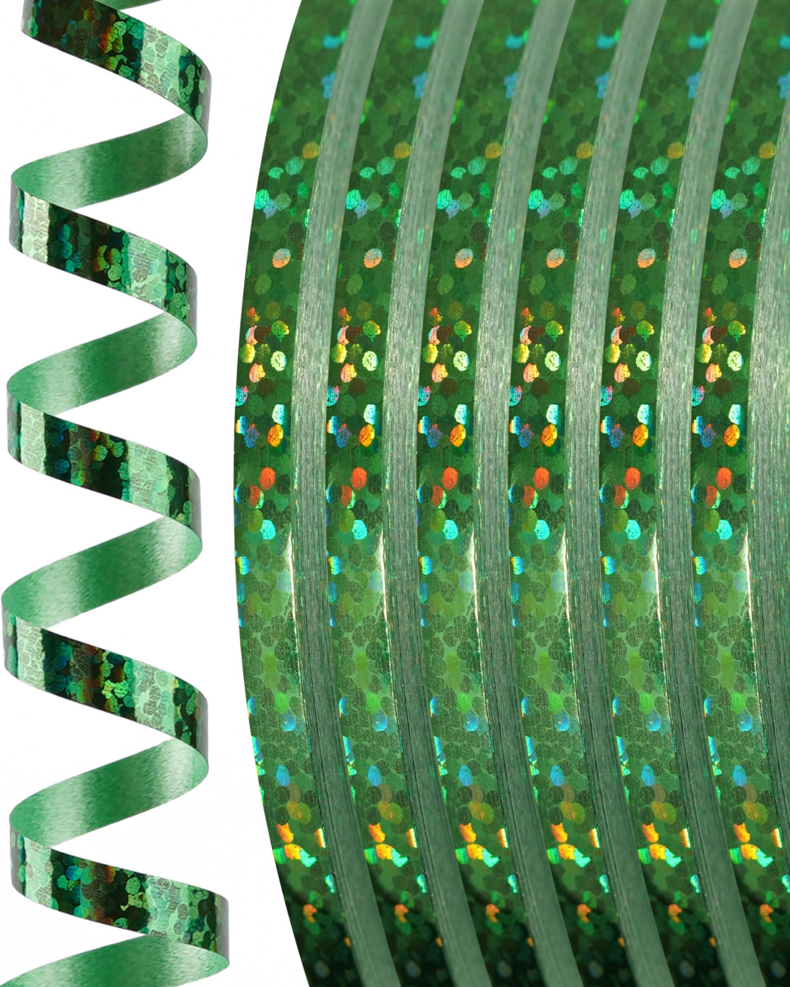 PartyWoo Green Curling Ribbon for Balloons, 600 Yards Iridescent Crimped, Shiny for Craft, Gift Wrapping, Wedding, Florist Flower (6 Rolls, 100 Yards/Roll)
