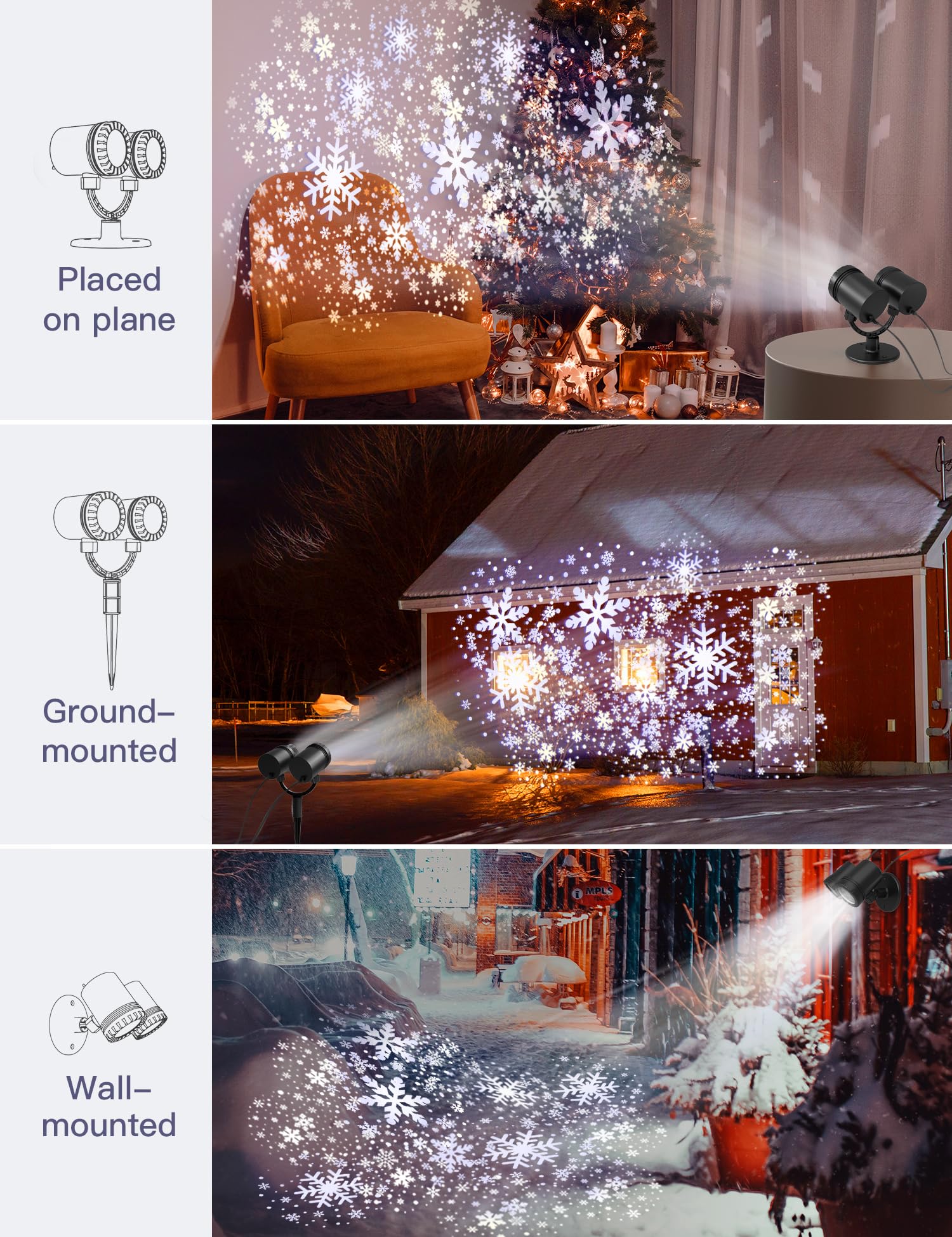 Christmas Double Head Snowflake Projection Lights, ZBPP Outdoor LED Christmas Lights IP65 Waterproof, Rotating Snow Lamp Brighter LED Landscape for Xmas Holiday Party Decoration