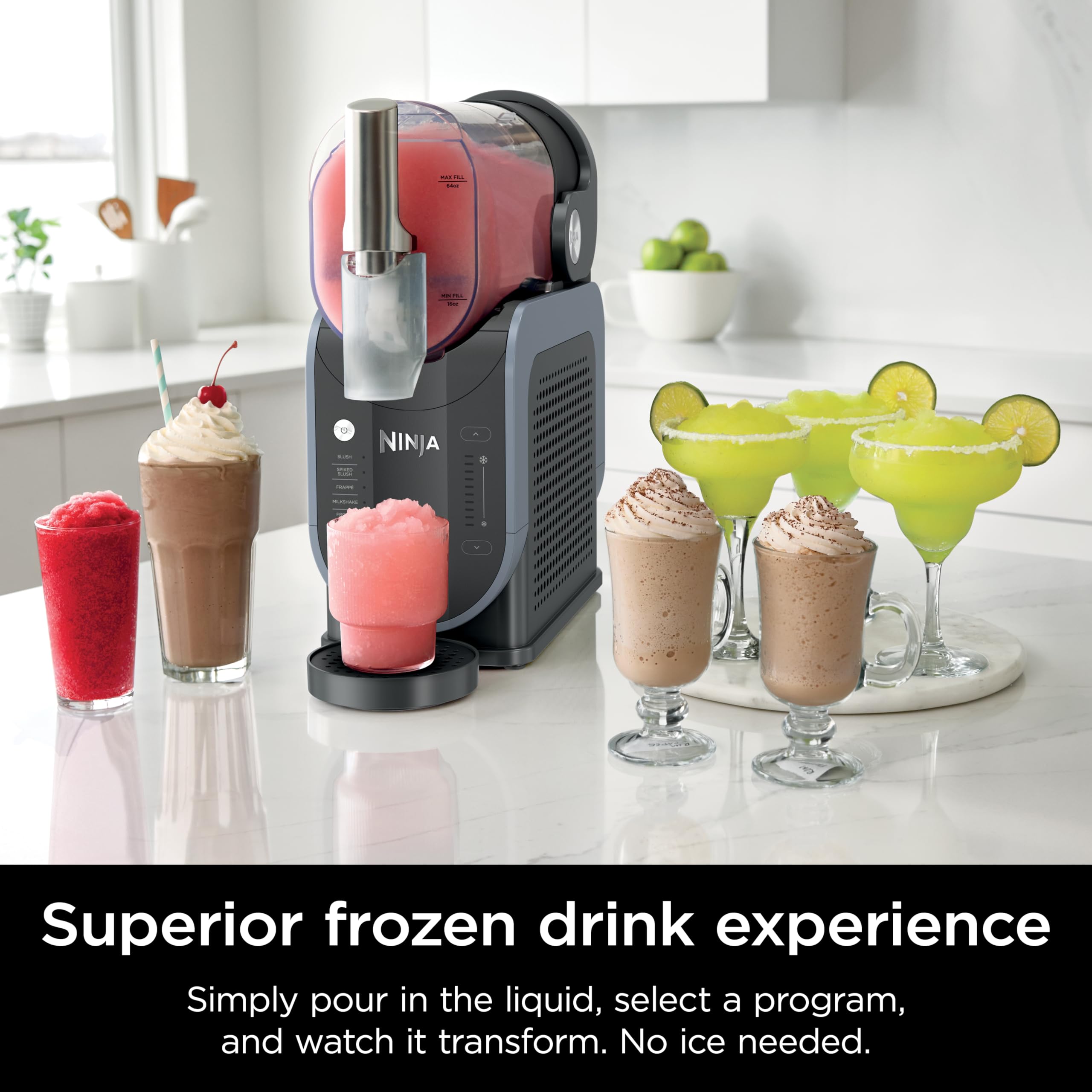 Ninja FS301 Professional Maker with RapidChill Technology, 88 oz Drink & Slushie Machine, 5 Preset Programs, Frozen Margaritas, Frappés, and More, Premium Accents, Black