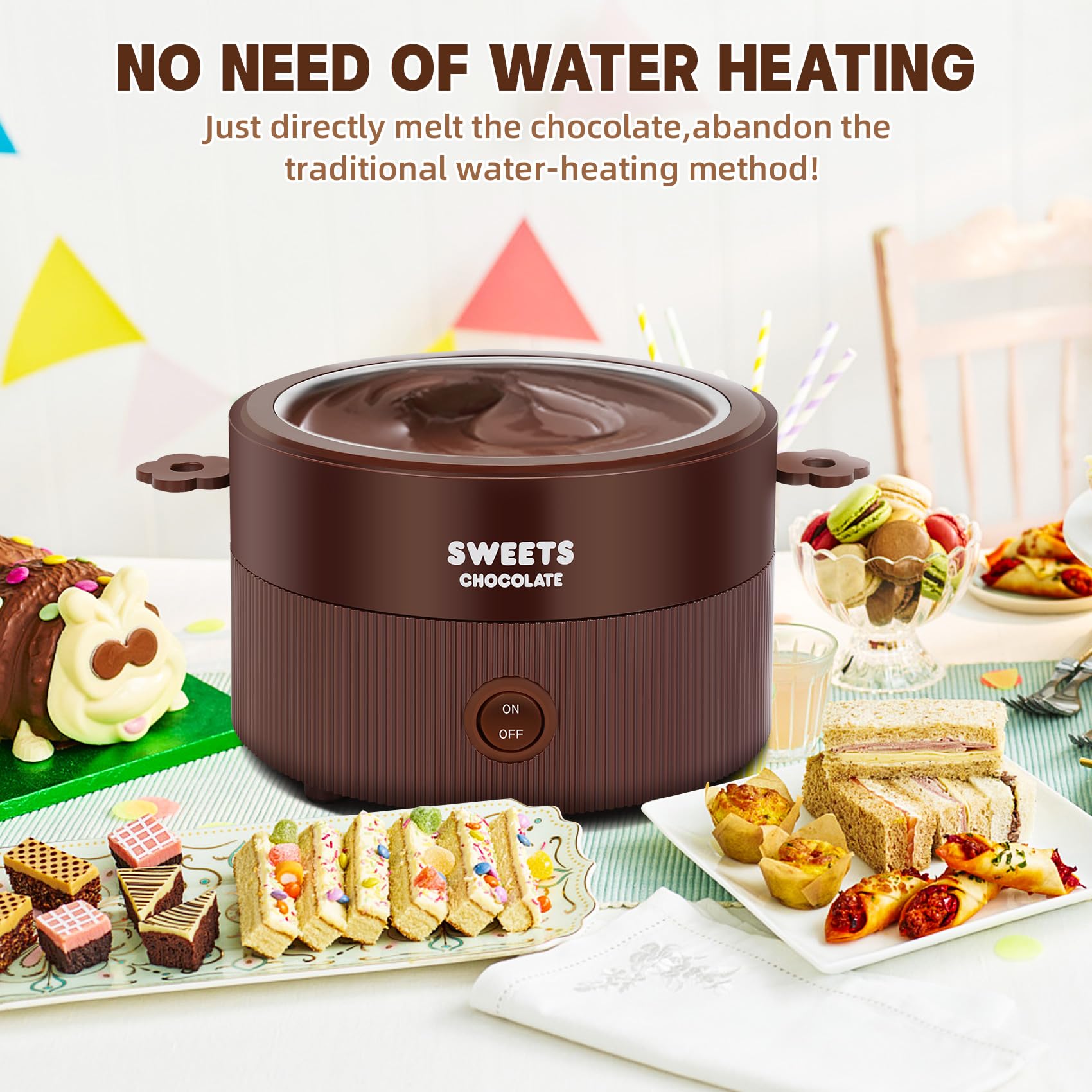 MINI Melting Fondue Set, 8.79oz Electric Chocolate Melting Pot, Cute Chocolate Fondue Fountain, Warmer Machine for Milk Chocolate, Cheese, Butter, Candy