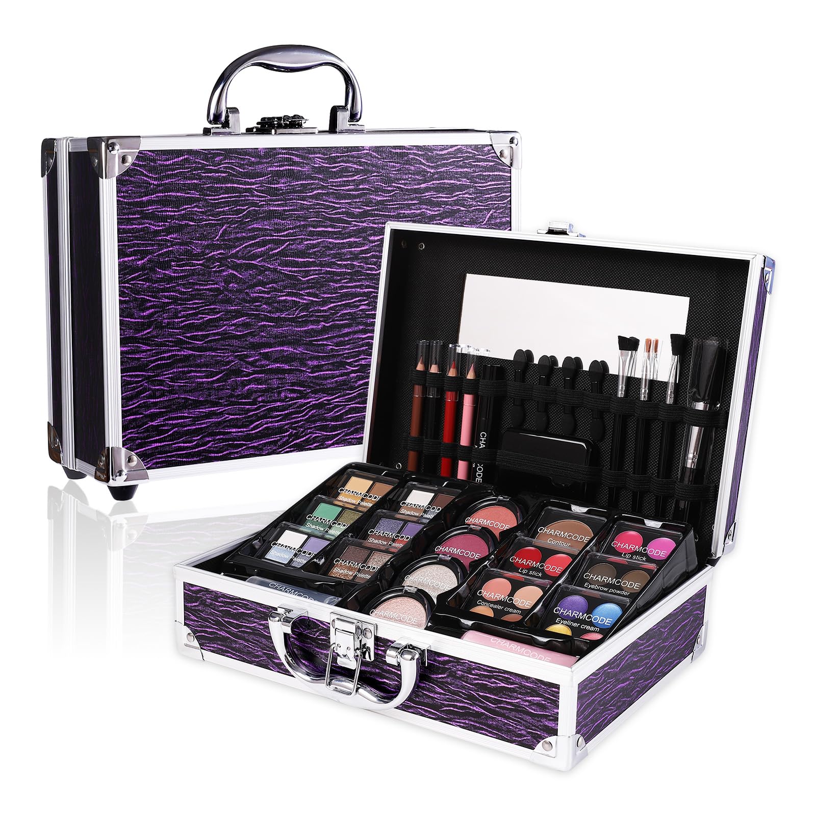 Makeup Kit for Teen Girls & Women Full Kit, Beauty Train Case with Starter Cosmetic Set, Make Up Valentine's Day Gift Box with Eyeshadow,Lipgloss,Highlighter,Blush,Lip&Eye Pencils,Brush & More(Purple)