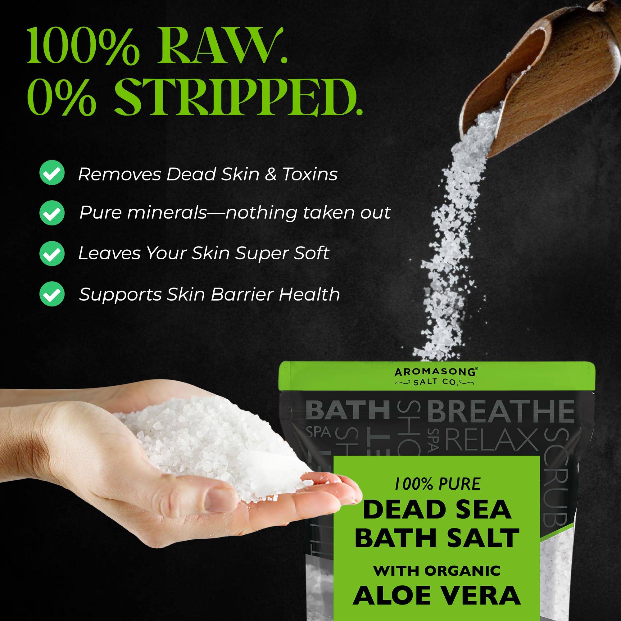 Aromasong Organic Aloe Vera Dead Sea Salt 19 lb + Muscle Recovery Bath Soak 3 lb Bundle – Soothing Skin Hydration, Muscle Relief & Post-Workout Recovery with Pure Minerals & OptiMSM