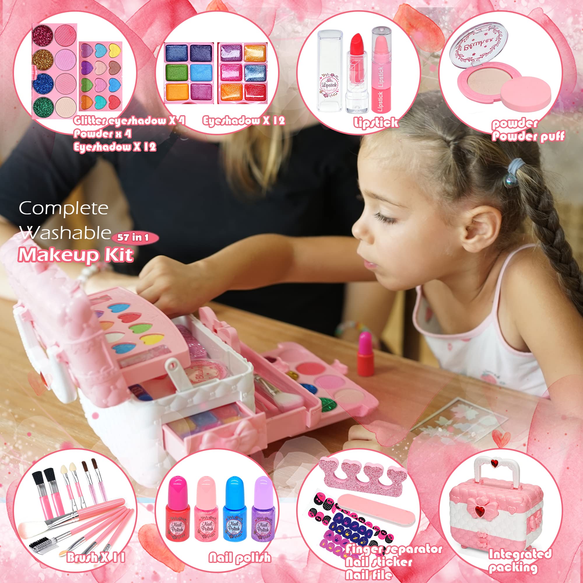 Kids Makeup Kit for Girl - Kids Makeup Kit Toys for Girls,Play Real Makeup Girls Toys, Washable Make Up for Little Girls, Non ToxicToddlers Pretend Cosmetic Kits,Age4-12 Year Old Children Gift