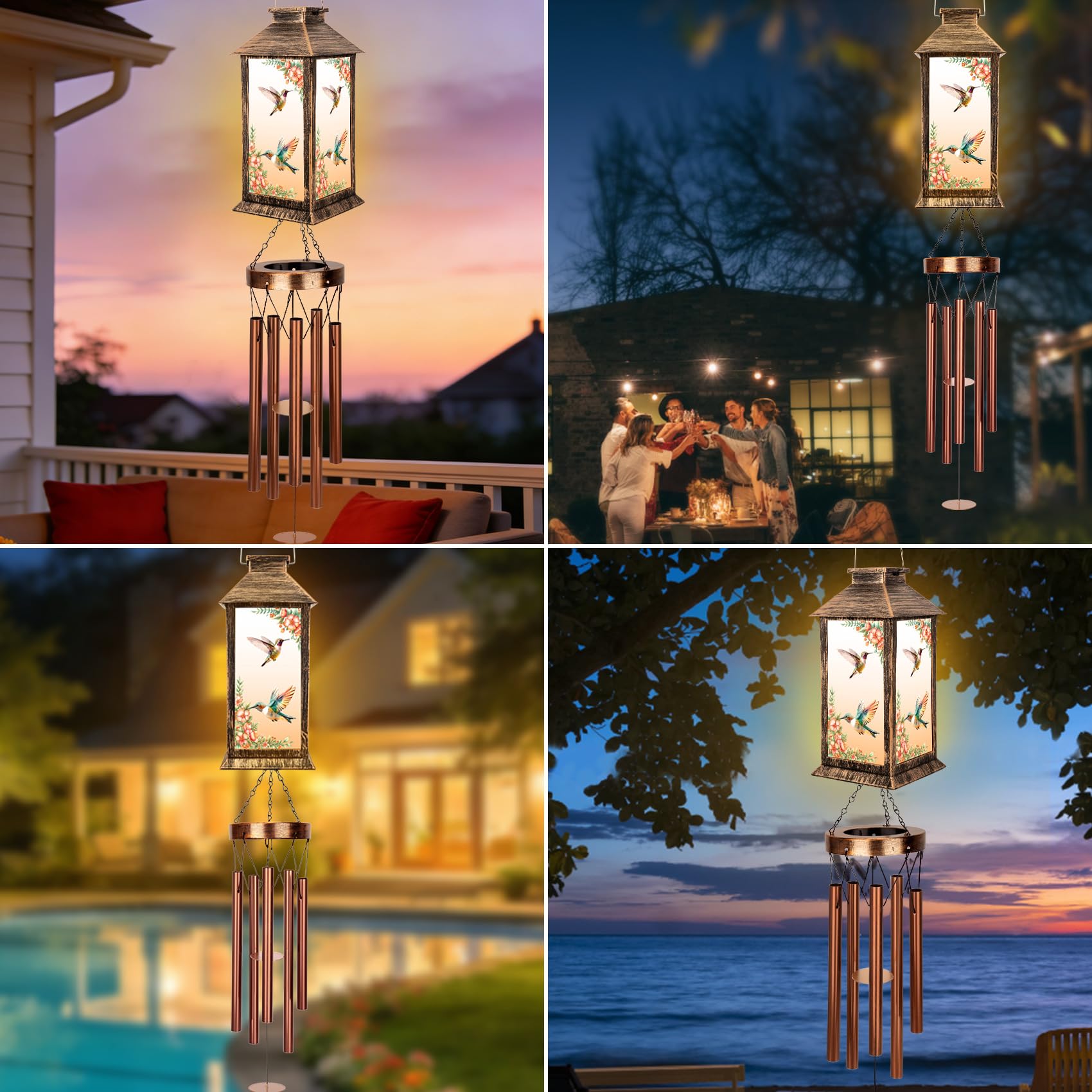 YHmall Wind Chimes for Outside, 37" Solar Windchimes Outdoors Memorial Hummingbird Gifts for Women Mom Grandma, Hanging Solar Lantern Wind Chimes for Home Patio Garden Outdoor Decor