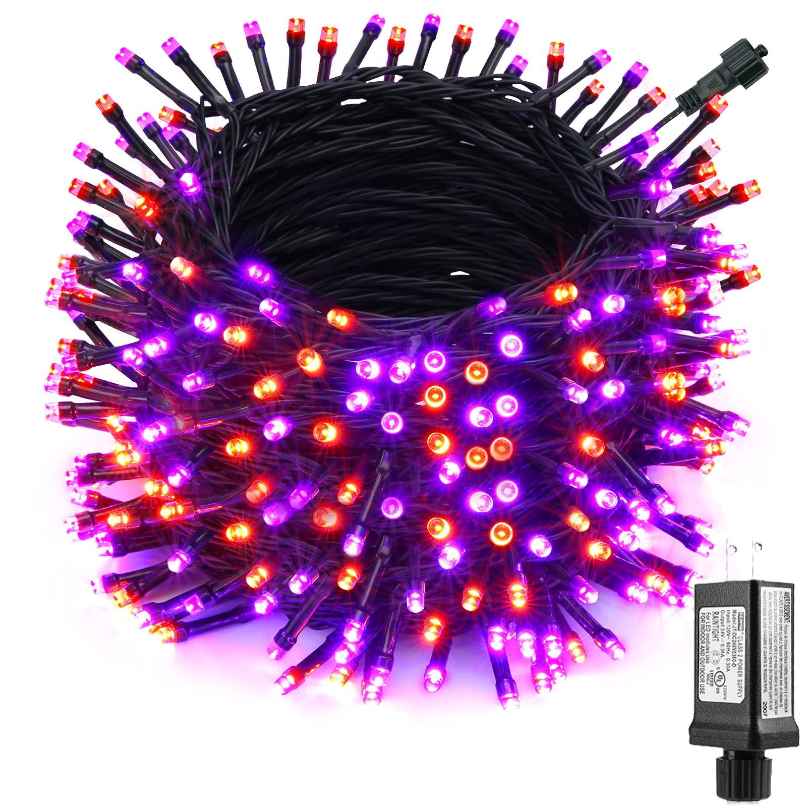 LYHOPE Orange & Purple Halloween Lights, 98.4ft 300 LED Halloween Lights, Low Voltage 8 Modes Decoration String Lights for Garden, Patio, Indoor, Holiday Party (Orange Purple)