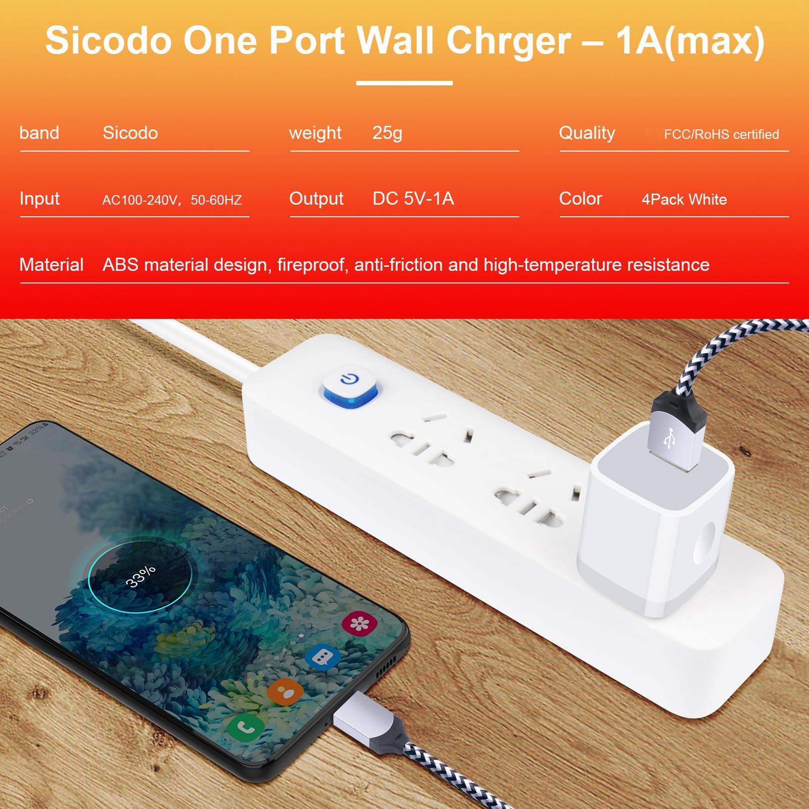 iPhone Charger Block, Plug in Phone Charger, Sicodo 4Pack Single Port USB Wall Charger Fast Charging Adapter Cube Box for iPhone 16 15 14 13 SE(2020) 12/11pro/XS/XS Max,Samsung Galaxy S24/S23/S22,LG