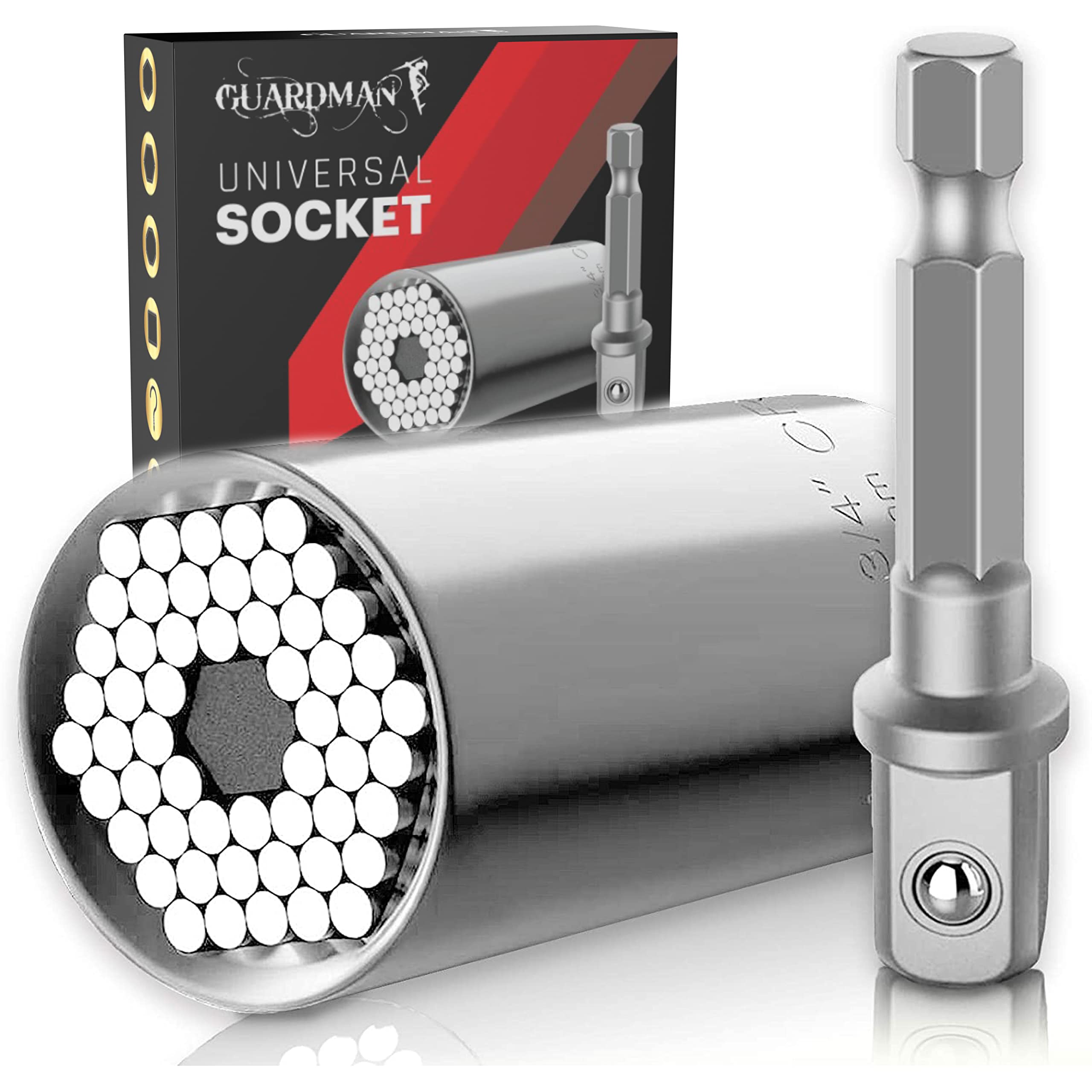 GUARDMAN Universal Socket Tools Fathers Day Gift Stocking Stuffers for Men Gadgets Grip Power Drill for Car Ratchet Socket Set Wrench Cool Stuff Husband Gifts Sets for Him Dad (7-19mm)