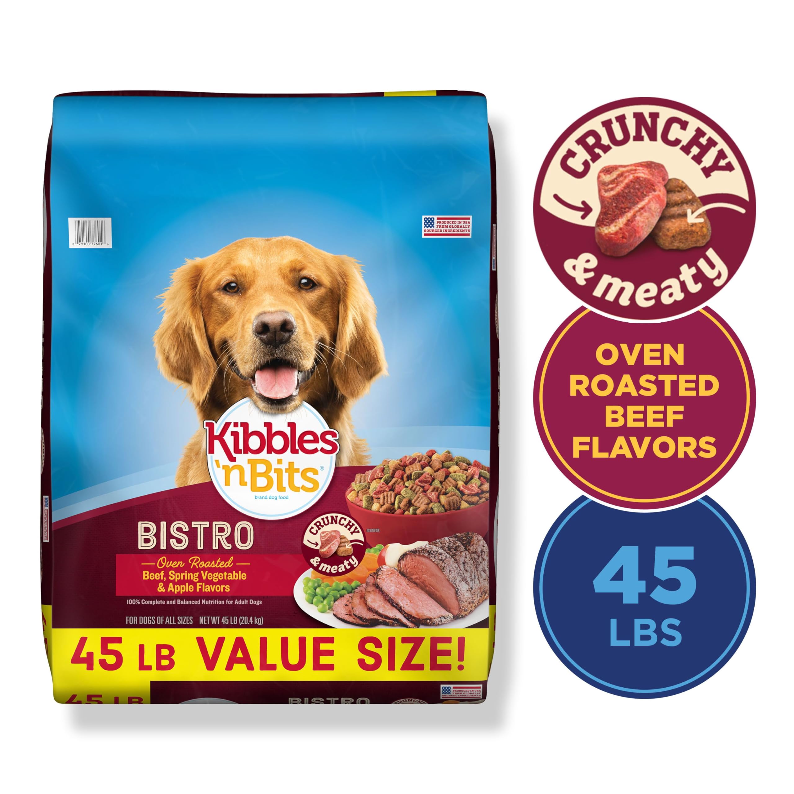 Kibbles 'n Bits Bistro Oven Roasted Beef, Spring Vegetable & Apple Flavors Dry Dog Food, 45 lb. Bag