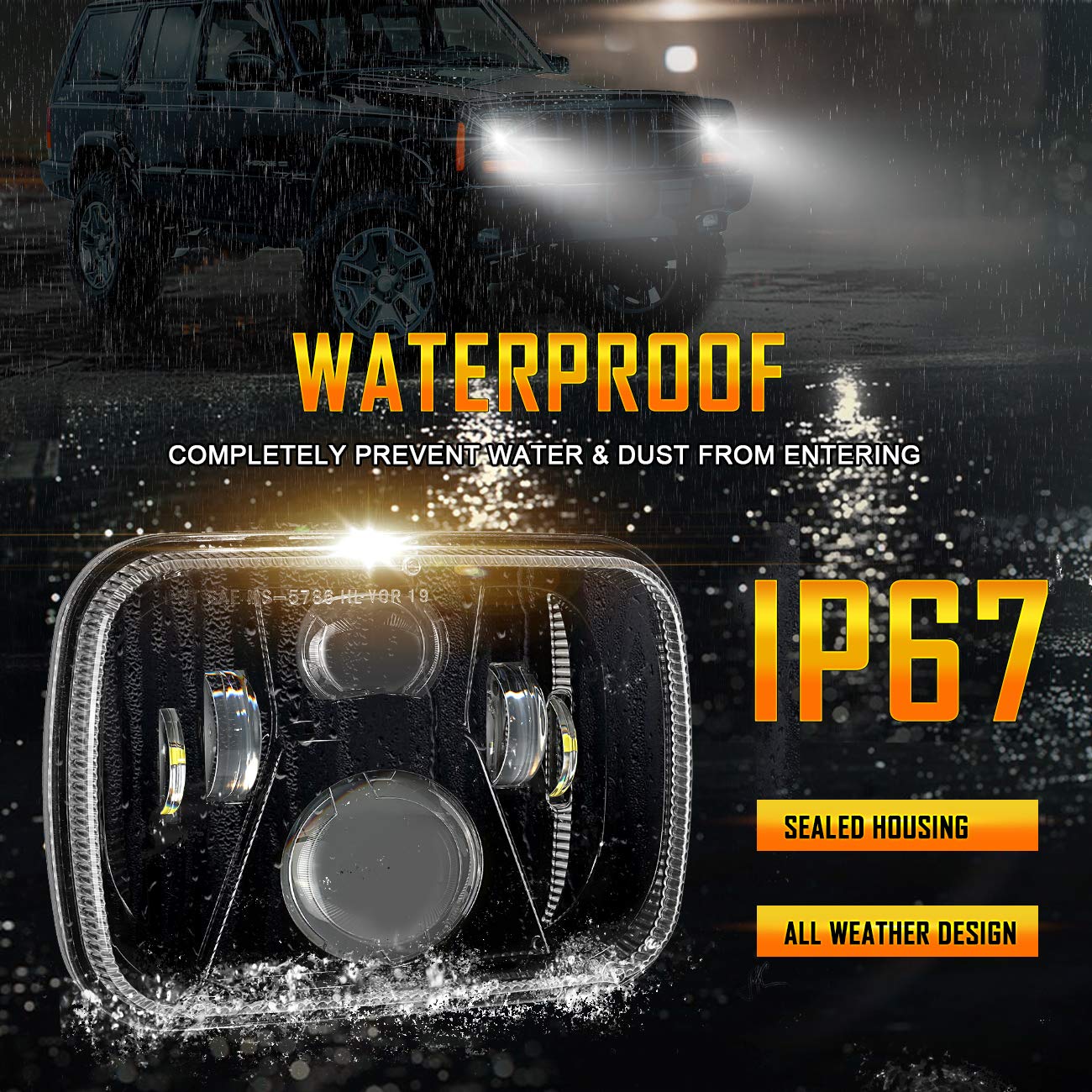 Auxbeam 5x7 7x6 Inch Led Headlights with High Low Beam DOT Approved H6054 6054 Led Rectangular Headlight for Jeep Wrangler YJ Cherokee XJ GMC Replacement H5054 H6054LL 69822 6052 6053 (Black)