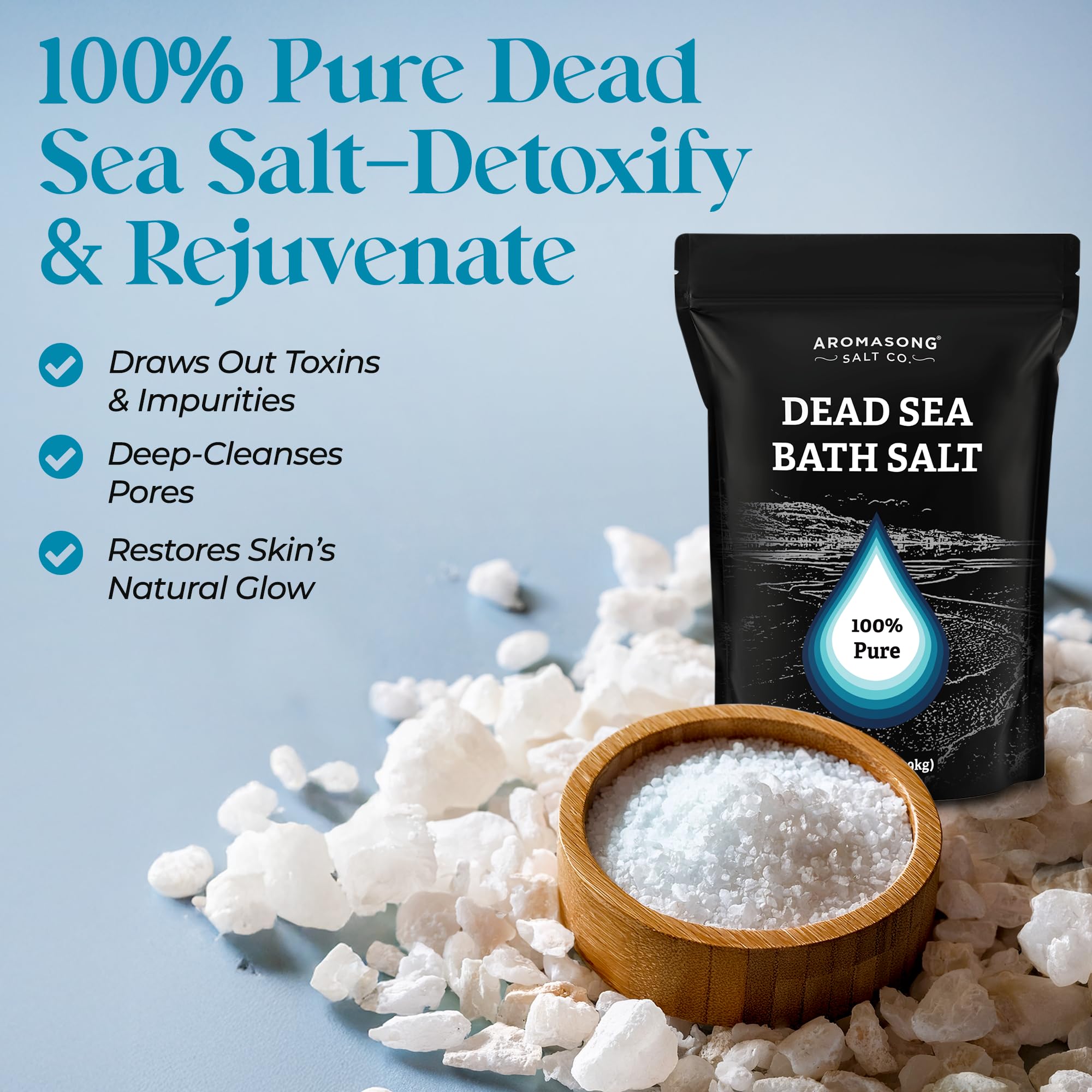 Aromasong Unscented Dead Sea Bath Soak 14 oz + Coconut Dead Sea Salt 2.5 oz Bundle – Mineral-Rich Skin Softening, Relaxation & Tropical Aromatherapy for Home Spa and Foot Soaks