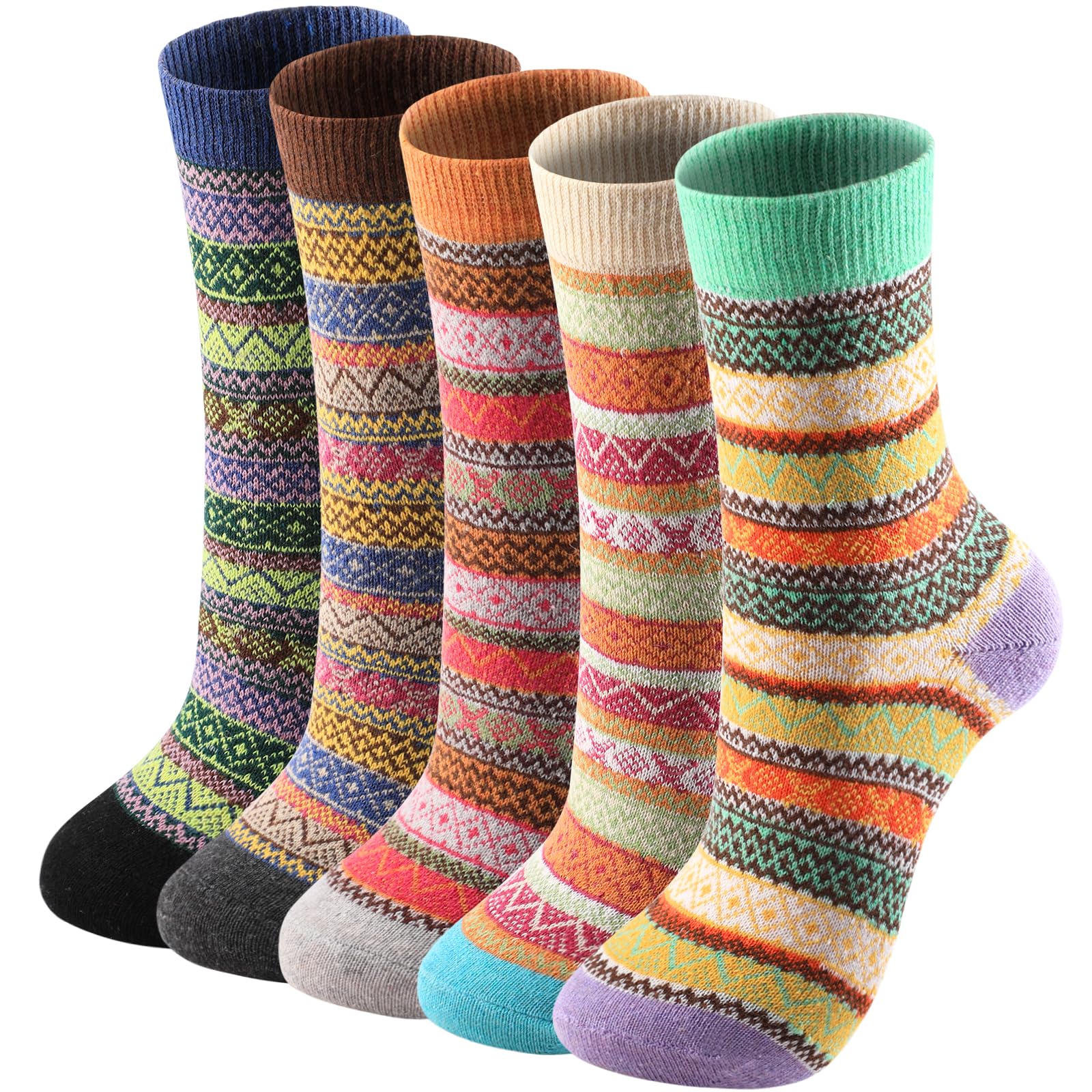 5 Pair Wool Socks for Women- Thick Soft Wool Socks, Comfortable and Warm Womens Wool Socks, Womens Winter Warm Boot Socks for Women Men, Fashion Vintage Knit Cabin Cozy Wool Socks for Women