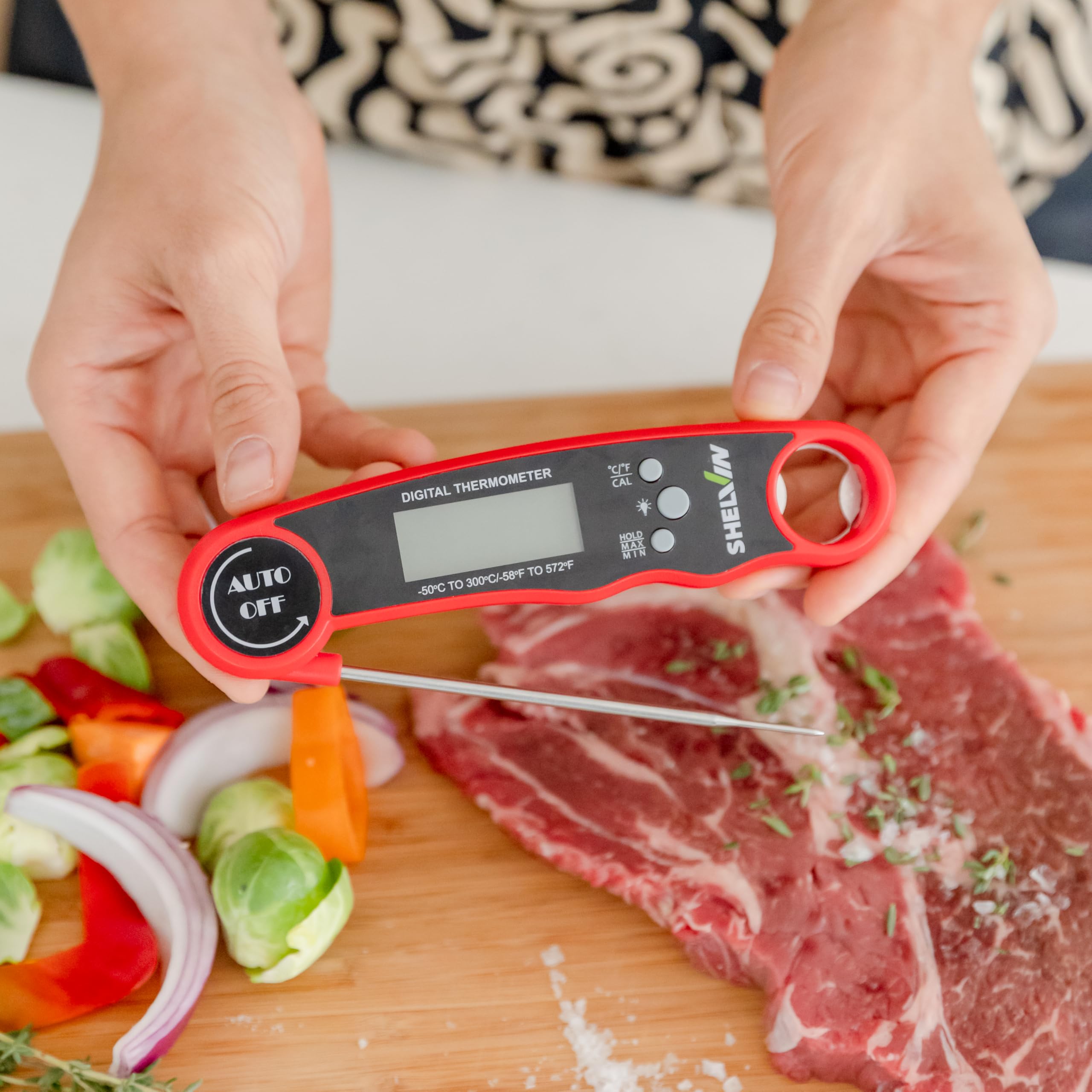 Digital Meat Thermometer with Bottle Opener - Waterproof Magnetic Instant Read Temperature Folding Probe for Cooking Hot Food Oil Fryer BBQ Grill Smoker Candy Liquids Beef Chicken Lamb Fish Pork