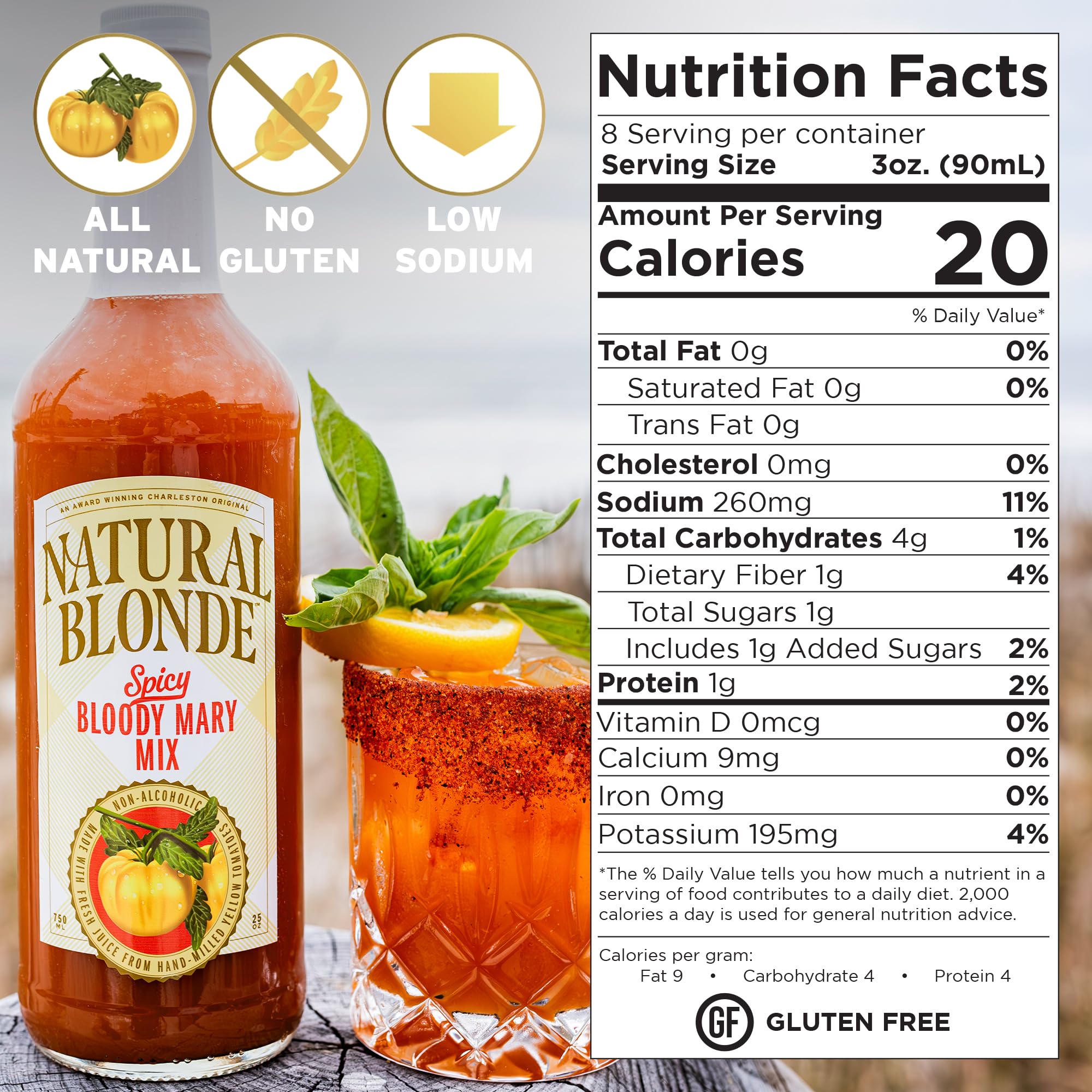 Natural Blonde Spicy Golden Bloody Mary Mix - All-Natural Cocktail Mixer with Hand-Picked Golden Tomatoes - Low Sodium, Low Calorie, Gluten Free - 50 Fl Oz (2 Pack)