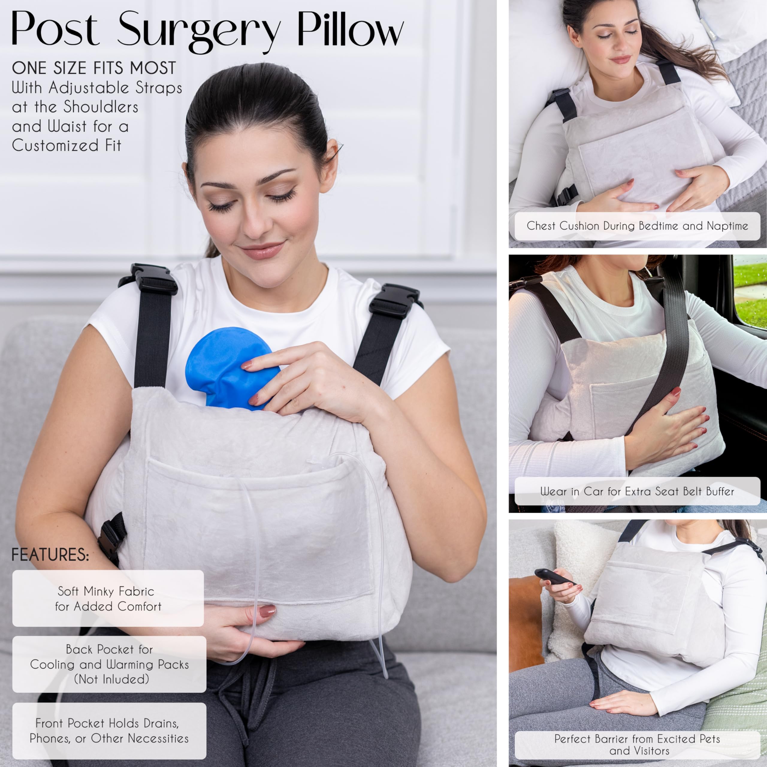 Mastectomy Pillow Gift Set Breast Reduction Recovery Supplies Cancer Surgery Gifts for Women Get Well Must Have Items Augmentation Post Op Essentials Seat Belt Cover Pad Under Arm Care Package Ideas