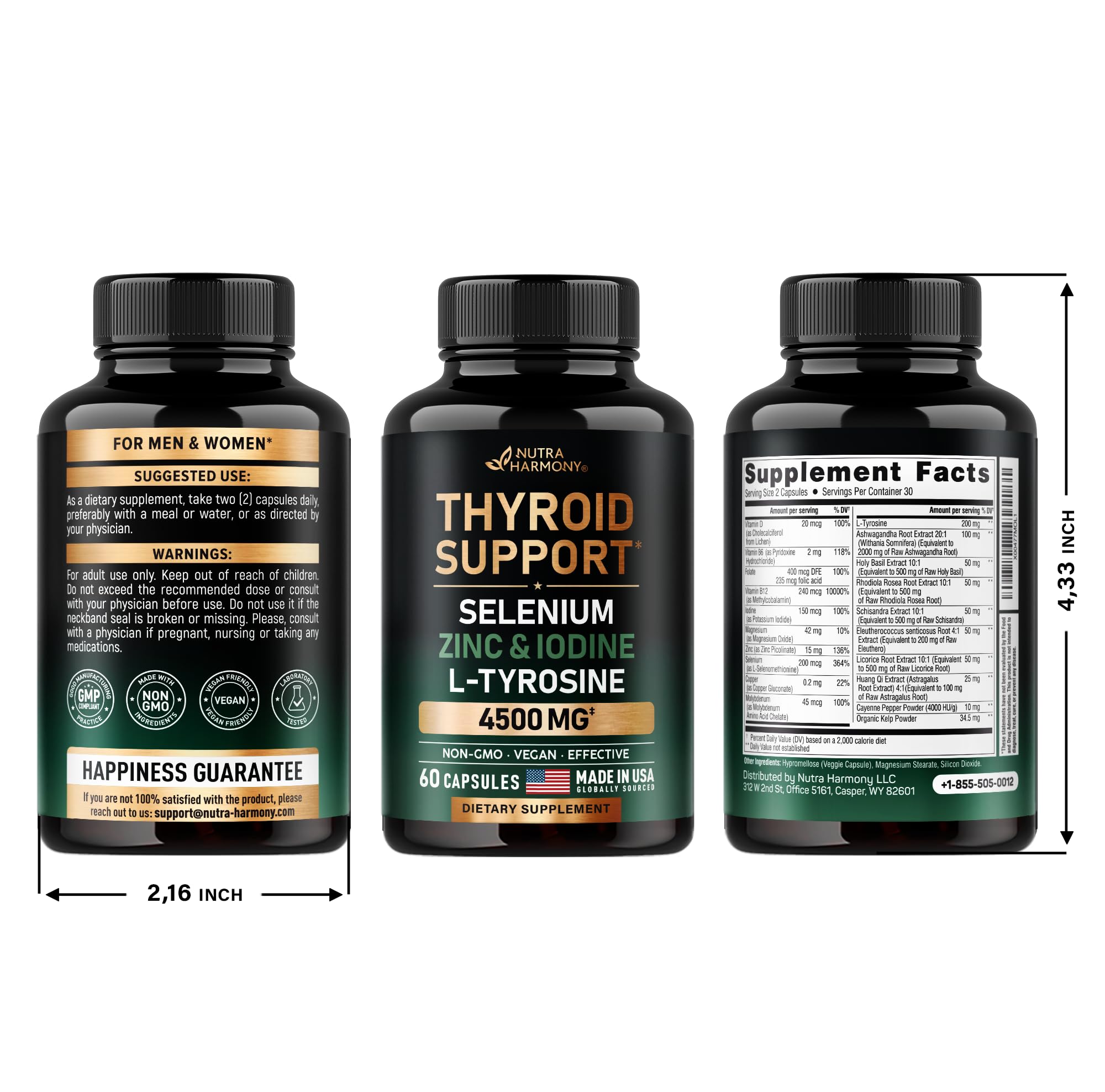 Thyroid Support for Women - Selenium 200 mcg | Zinc & Iodine | L-Tyrosine | Magnesium | Adaptogen Herbs - 20-in-1 Antioxidant & Immune Support - Vegan, Non-GMO, Lab Tested - 60 Capsules, Made in USA