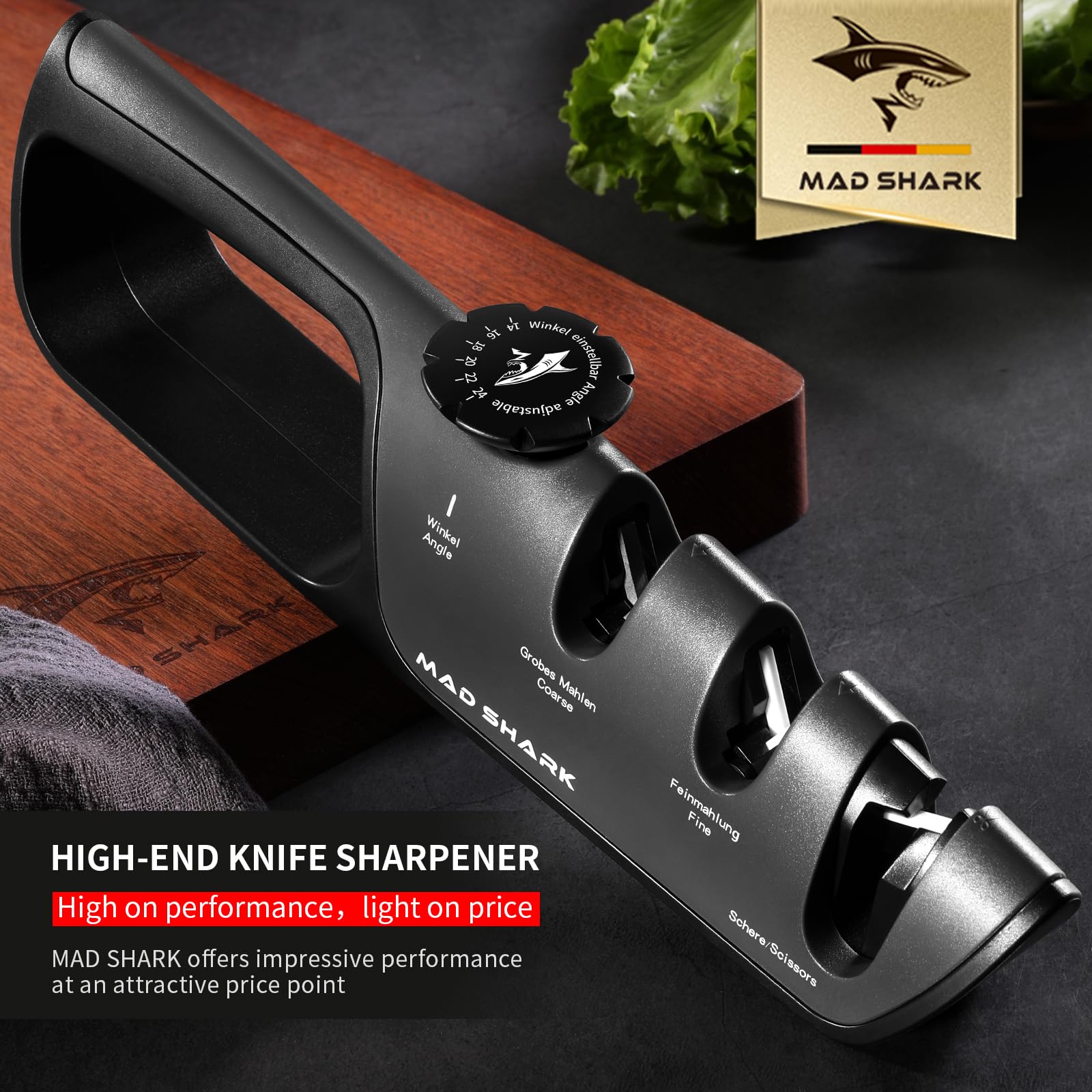 Knife Sharpener, 6 Adjustable Sharpening Angle, Coarse & Fine Knife Sharpener with Adjustable Angle Guide, Pocket Knife Sharpener, Handheld Knife Sharpener for Kitchen Knives, Scissors (BLACK)